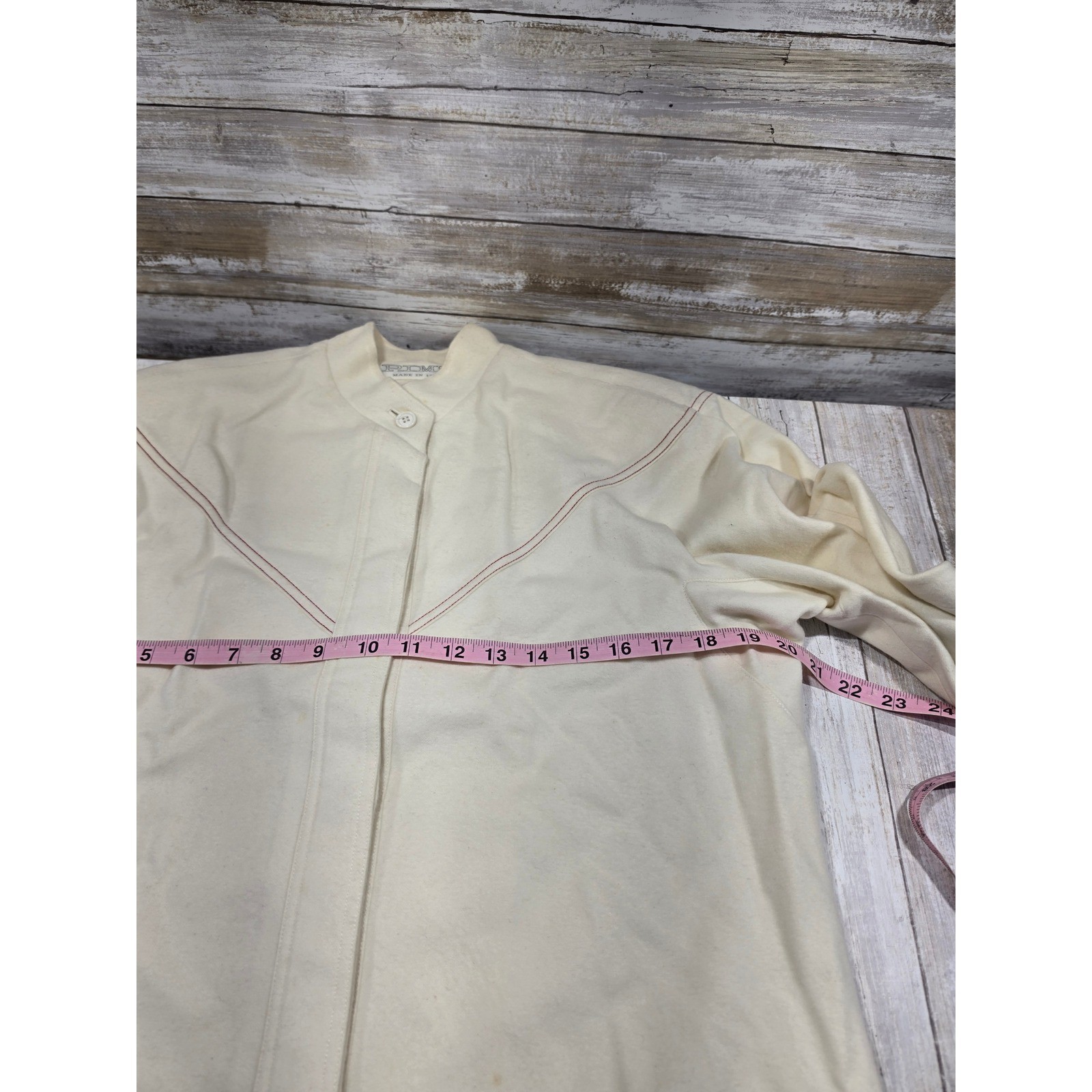PIMS Made in Italy Vintage Wool Coat Cream Red Contrast Stitching IT 38 US XS/S
