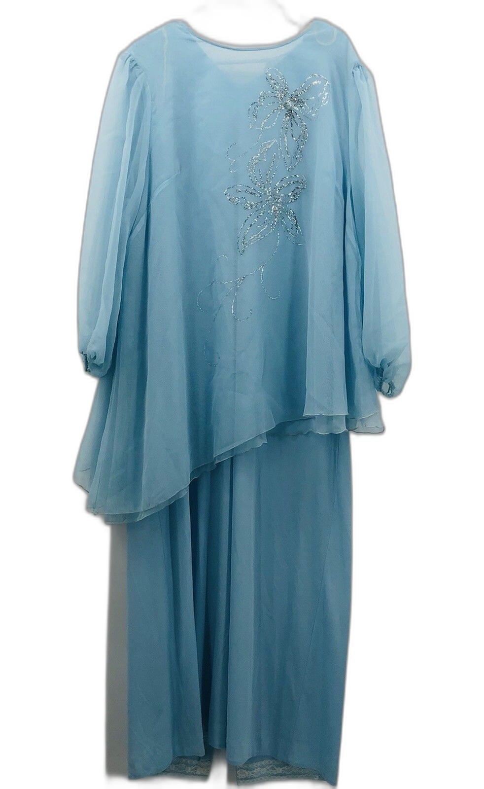 Vintage Gilberti Long Blue Dress Gown Chiffon Overlay Sparkle 2 Pc Sz B-8 MOB