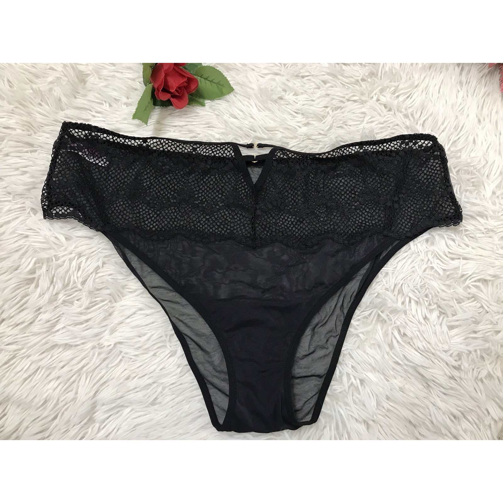 Women&rsquo;s Lace Trim Midnight Black Mesh Bikini Lace Panties Underwear Adore Me 3XL