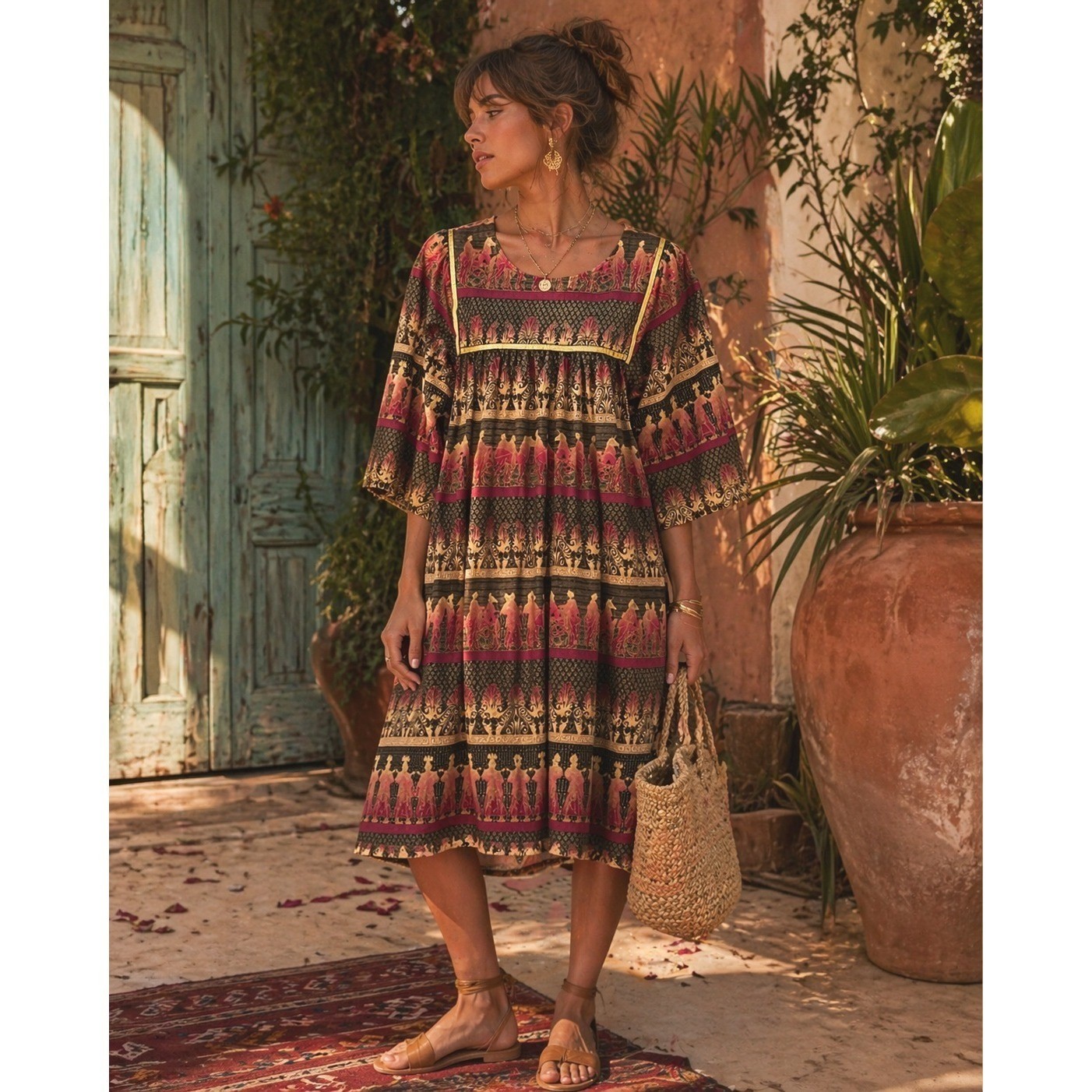 Vintage Krist Gudnason California Midi Dress Greek Mythology Grecian Boho