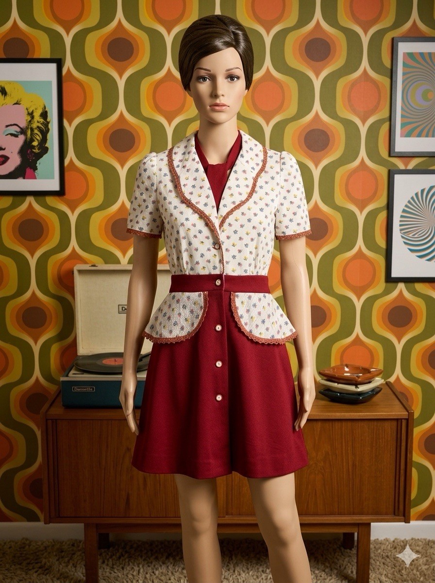 60’s Handmade Prairie Style Mini Dress Sz Small