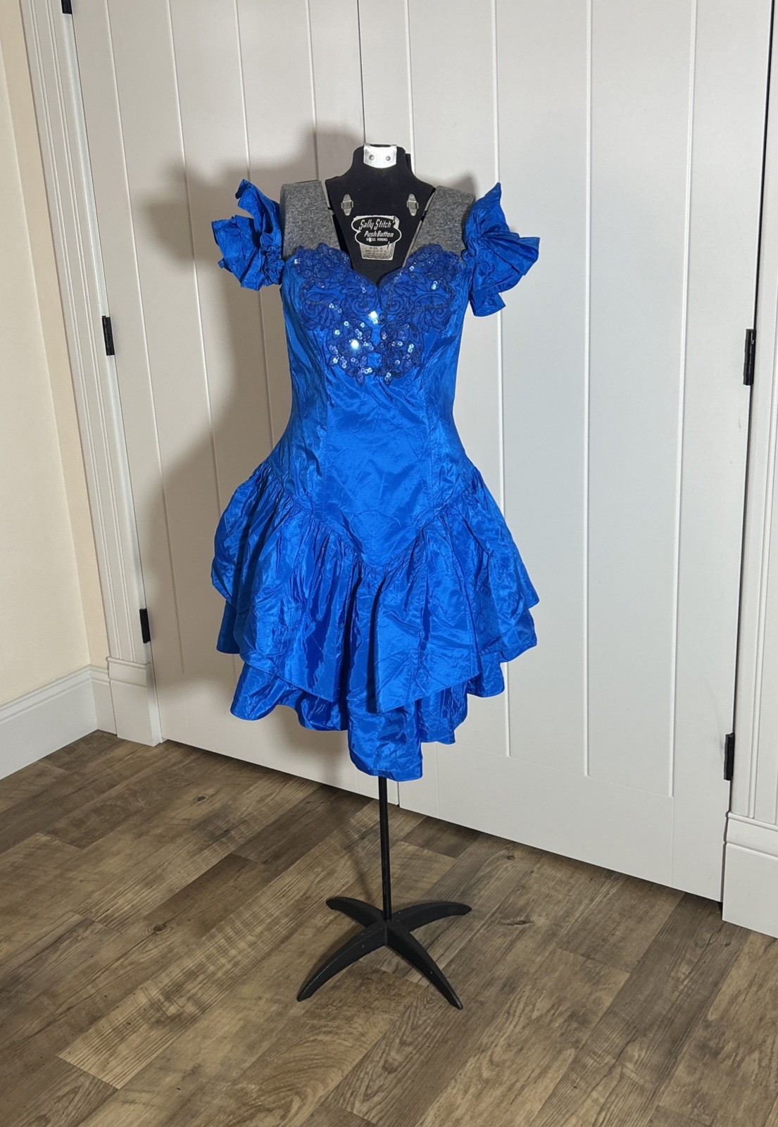 Vintage 1980’s Flirtations Alfred Angelo Royal Blue Taffeta & Sequins Dress