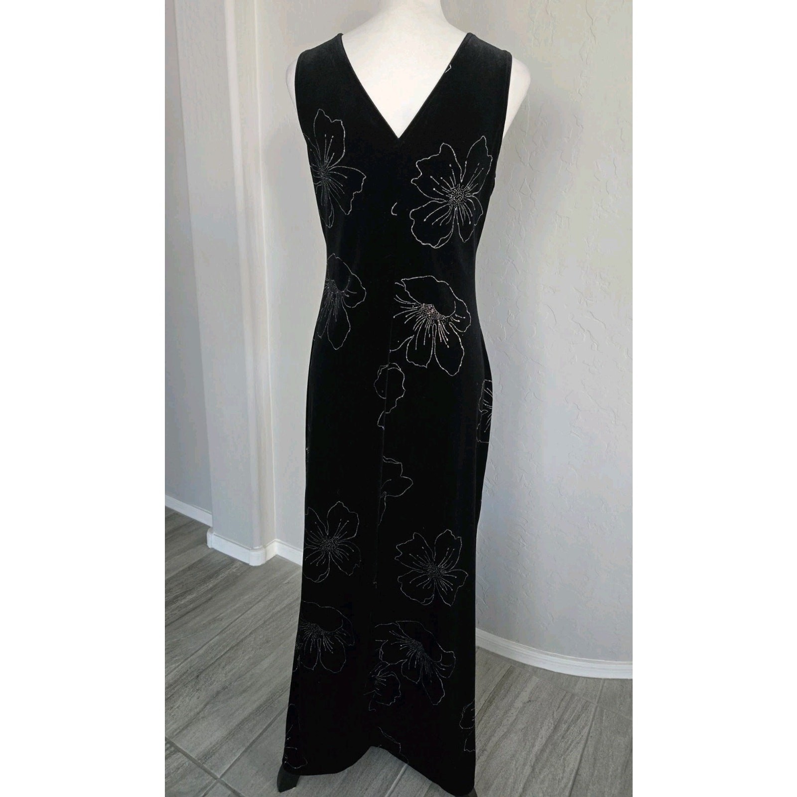 Vtg 90s Giorgio Sant Angelo Black Velvet Silver Flower Vamp Whimsigoth Sz 10
