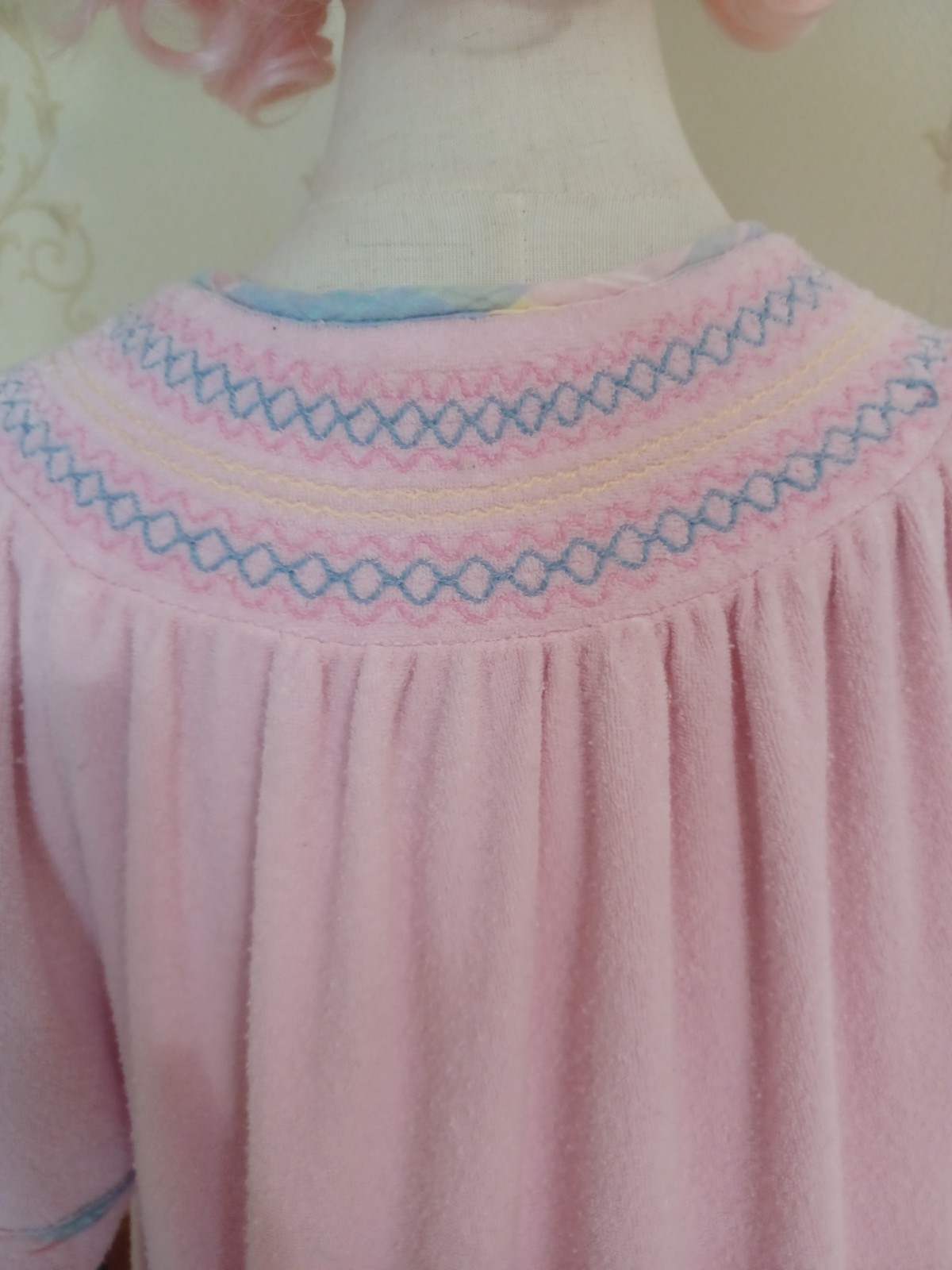 Vintage 1970s/1980s Leisure Life Pink Pastel Terrycloth Cottagecore House Dress
