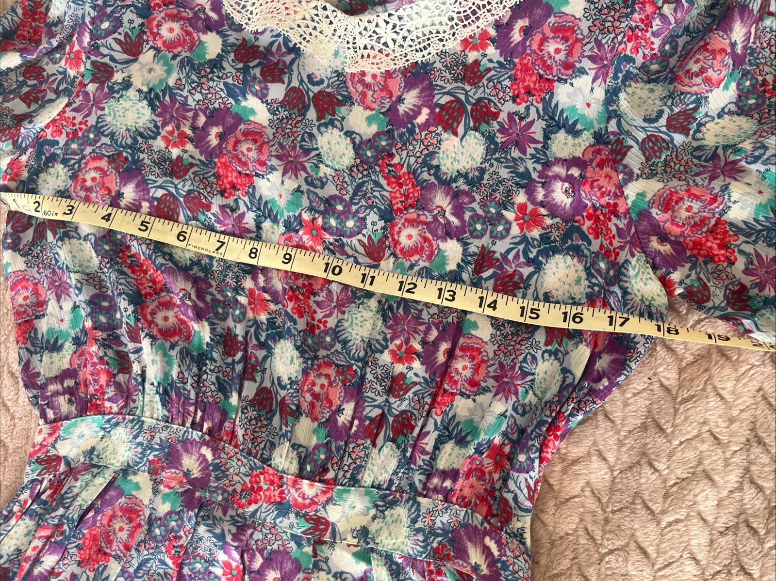 Vintage 1980&rsquo;s Janet Simmons Purple Floral Rayon Knee Length Dress Size 8 Retro
