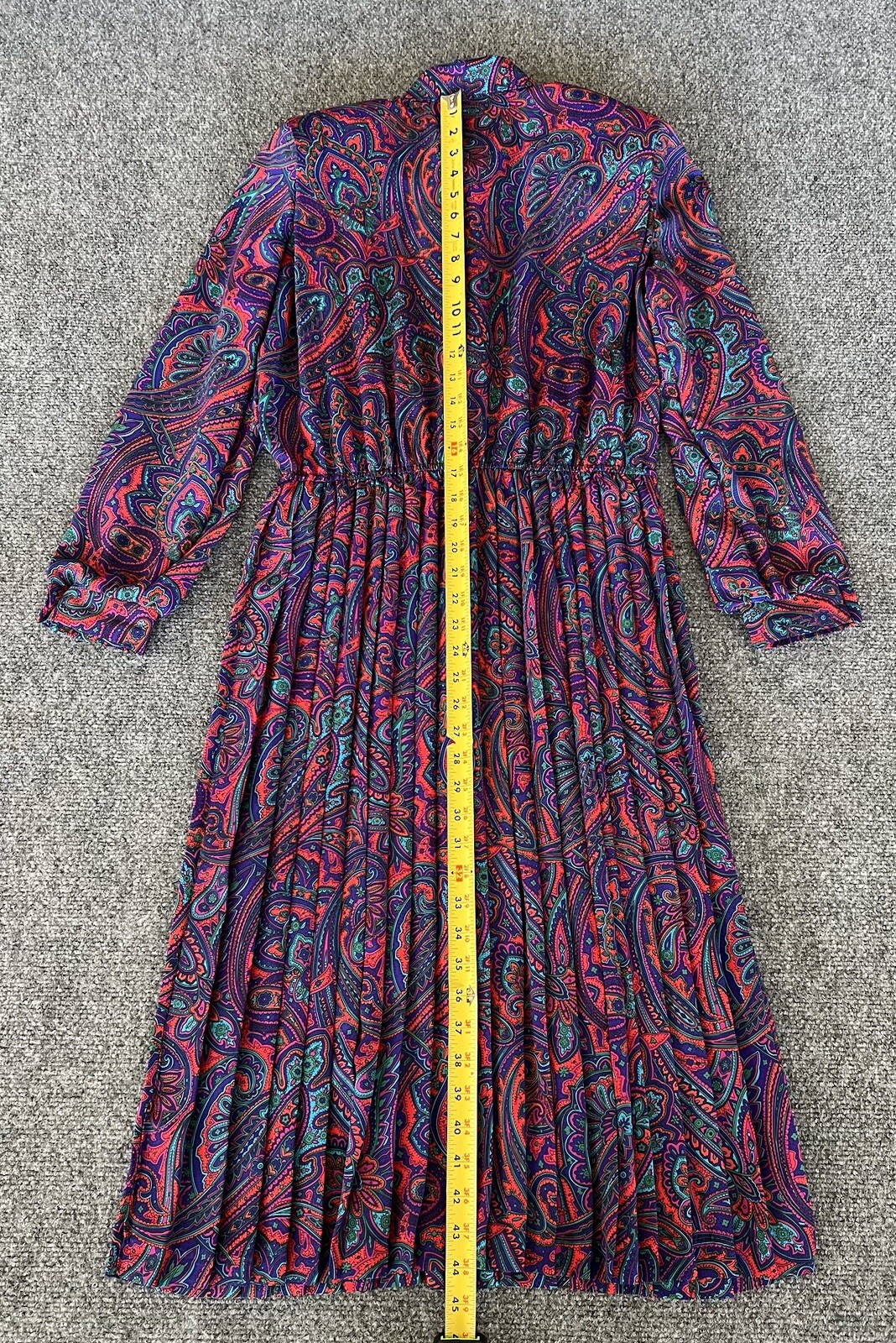 Lady Carol Petites VTG Dress Red Blue Neon Pleated Belted Hippy Fairy Size 10