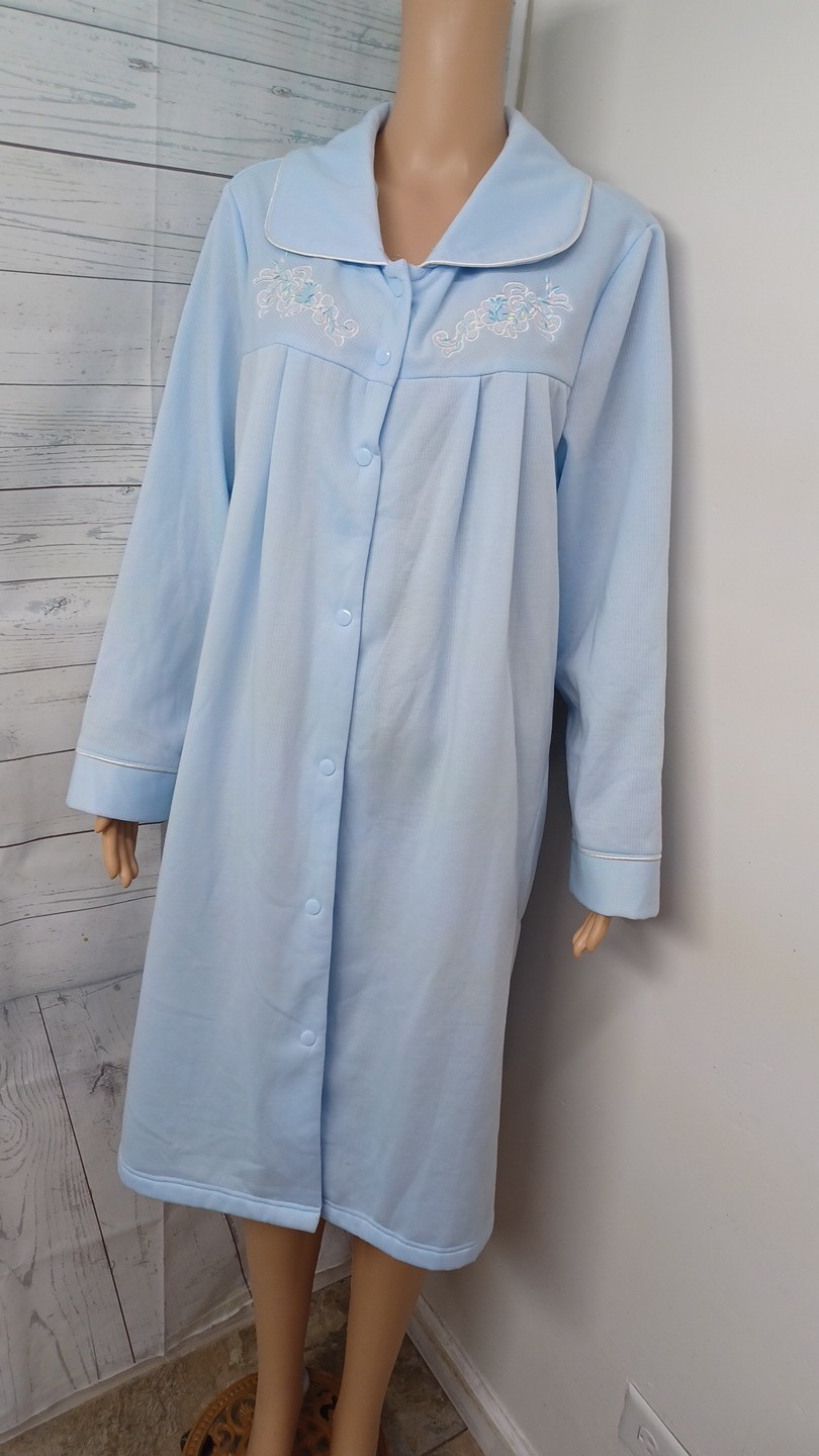 Jasmine Rose Robe Light Blue Snap Dress Lounge Housecoat Sz XL
