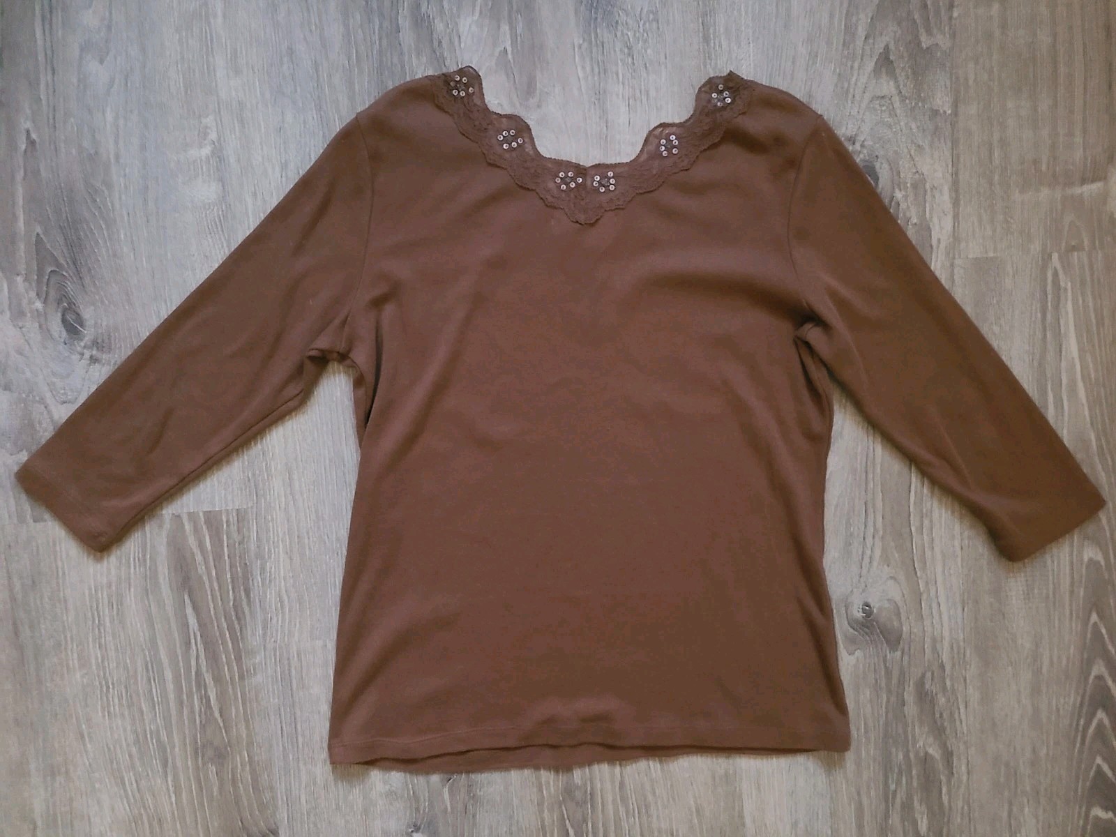 VTG Dressbarn Womens M Fitted Top Beaded Lace Brown Stretchy Y2K Fairycore