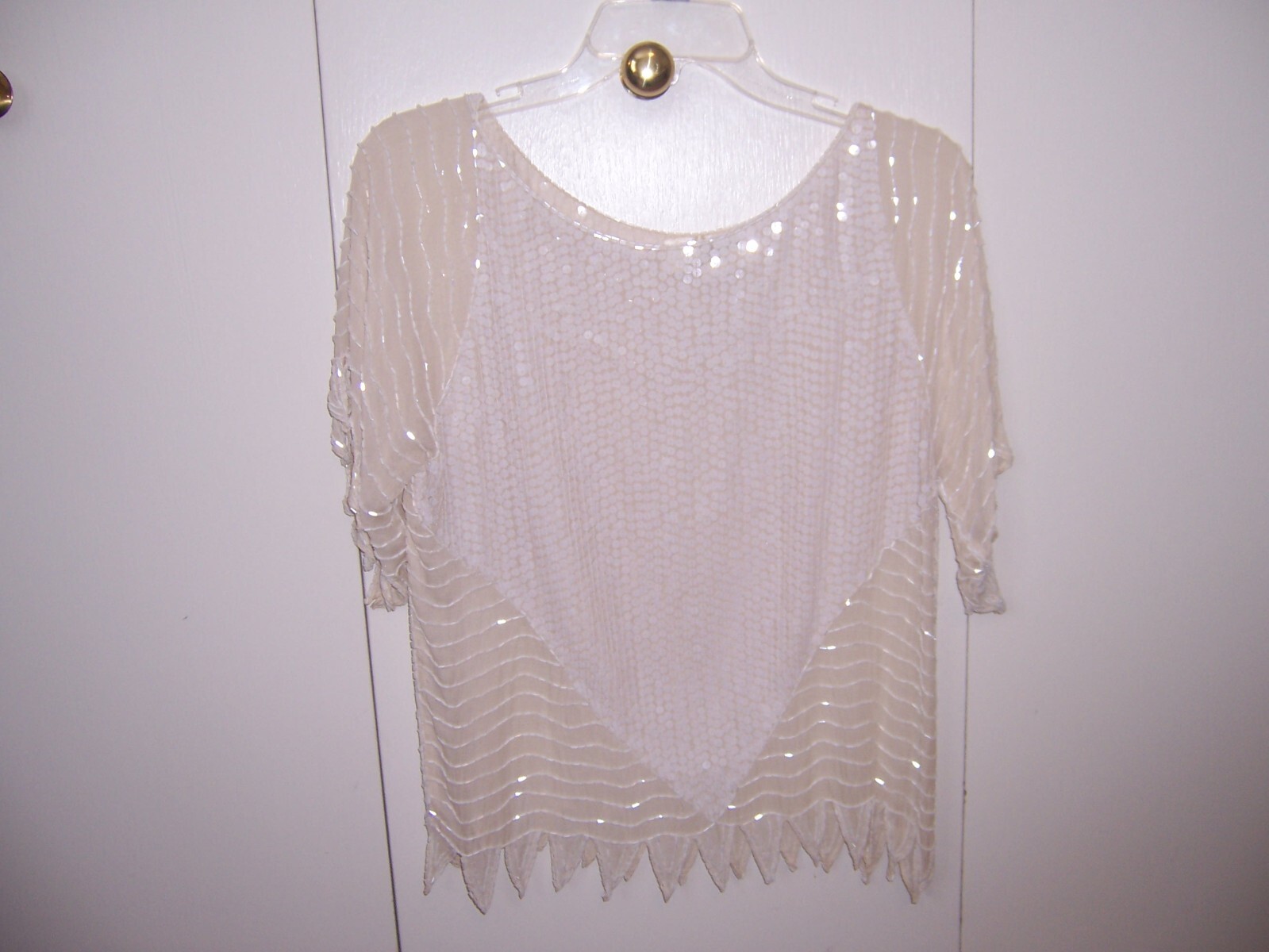 Vintage Swee Lo New York Designer Sequined and Beaded Top Cream Size M