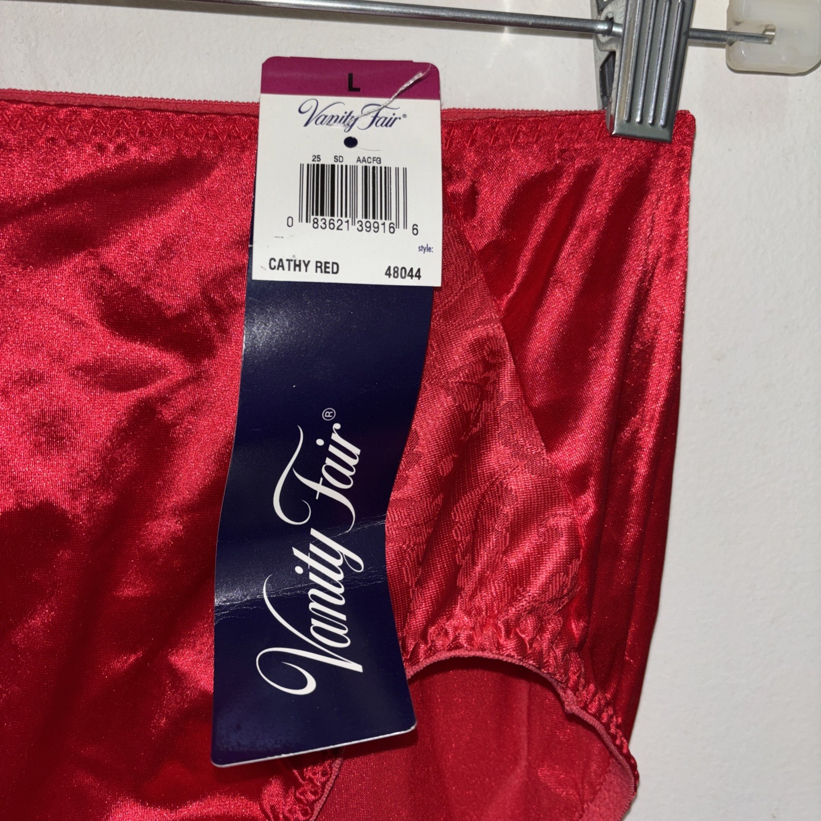 Vintage Vanity Fair Red Second Skin Satin Panties Shiny Glossy Hi-Cut 48-044 Lg