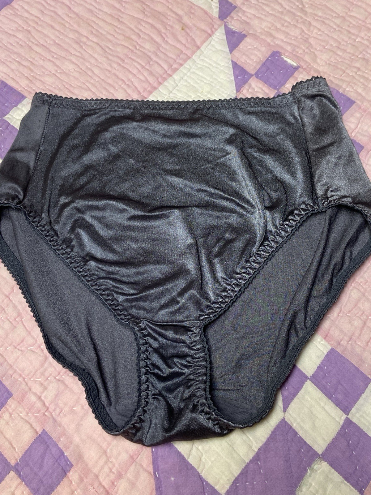 Vtg Vassarette Glossy Satin Black Panties Large Sissy Nylon Blend