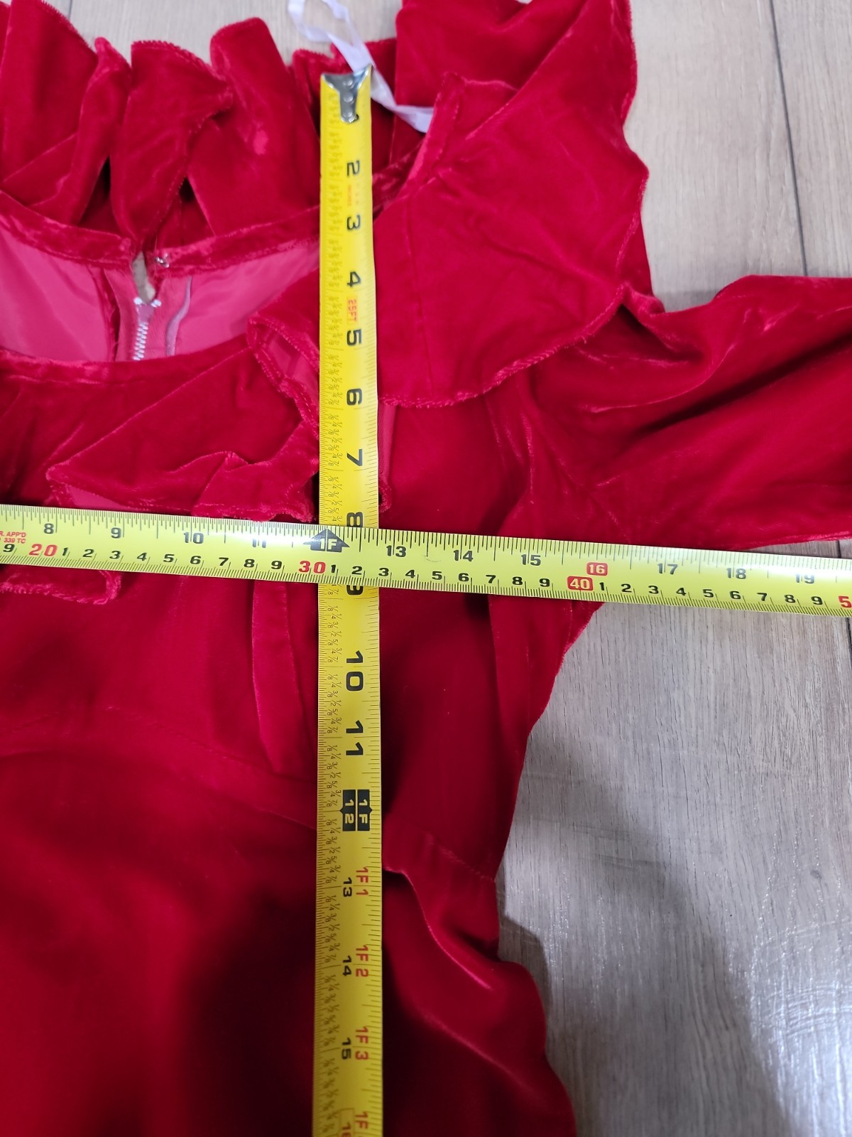 Vintage 60s Red Velvet Maxi Dress Empire Waist Ruffle Holiday Formal Gown S/