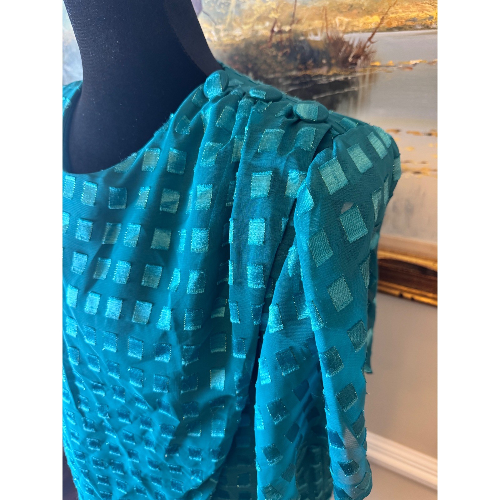 Vintage Risa Ann New York Teal Green 2 Piece Pleated Skirt Set Size 16WP USA