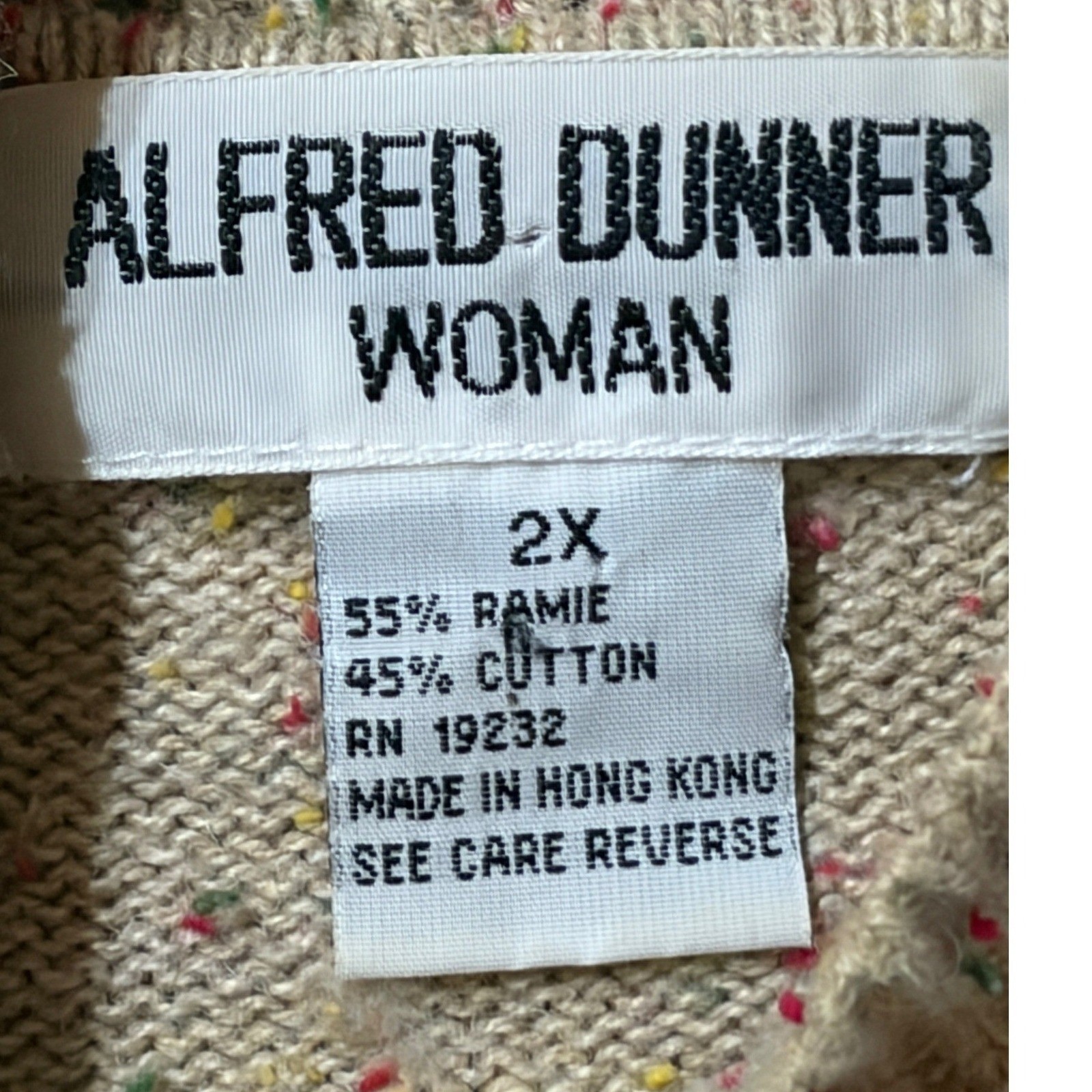 Alfred Dunner Vintage Patchwork Ramie Knit Sweater Womens 2X Ramie Cotton Blend