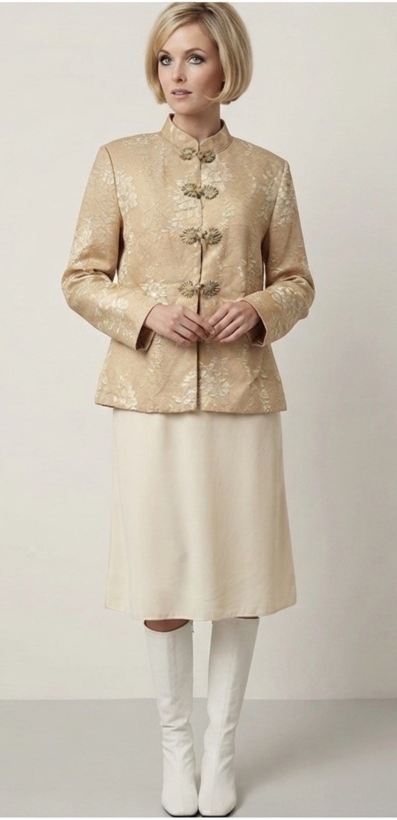 Vintage 1990 Adrianna Papell Gold Brocade Mandarin Jacket Frog Closure Blazer 12
