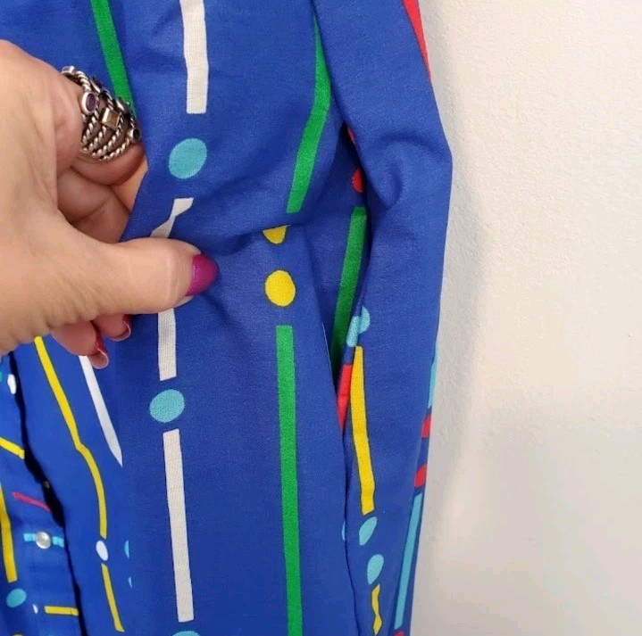 Vtg Models Coat Sz 10 Blue Multicolor House Dress Sailor Collar Snap Front NEW