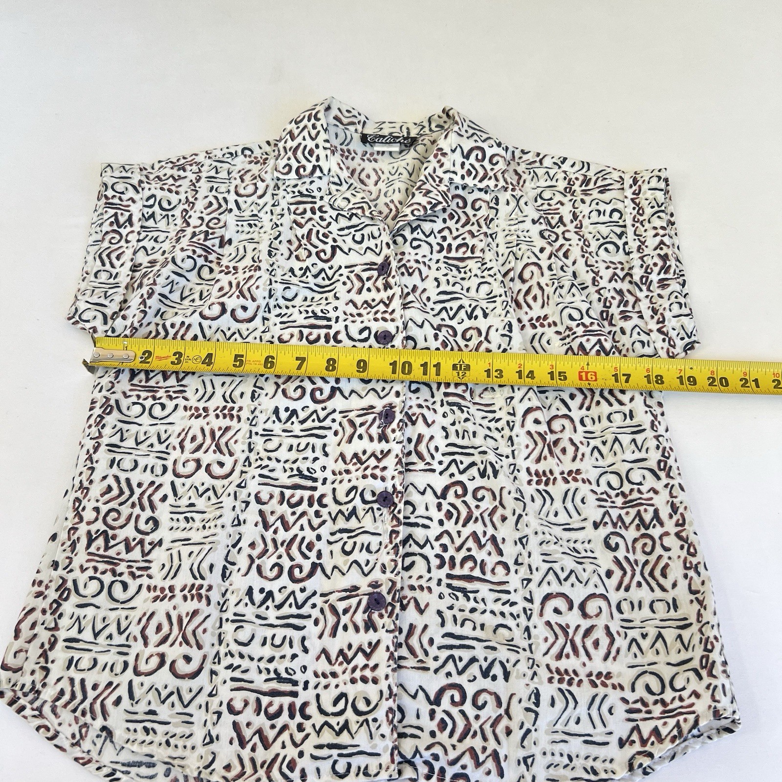 Vintage 80s Caliche Geometric Print Button Up Casual Shirt Sz S Bold Eclectic