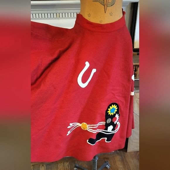 Fabulous 1950s Red Felt Embellished Western Cowgirl Skirt