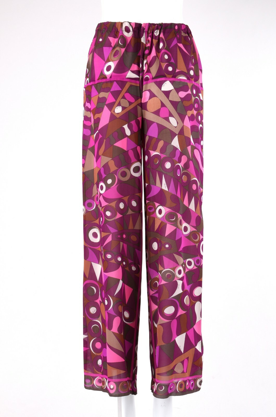 EMILIO PUCCI c.1960s 2pc Purple Multicolor Op Art Silk Blouse Pants Set Ensemble