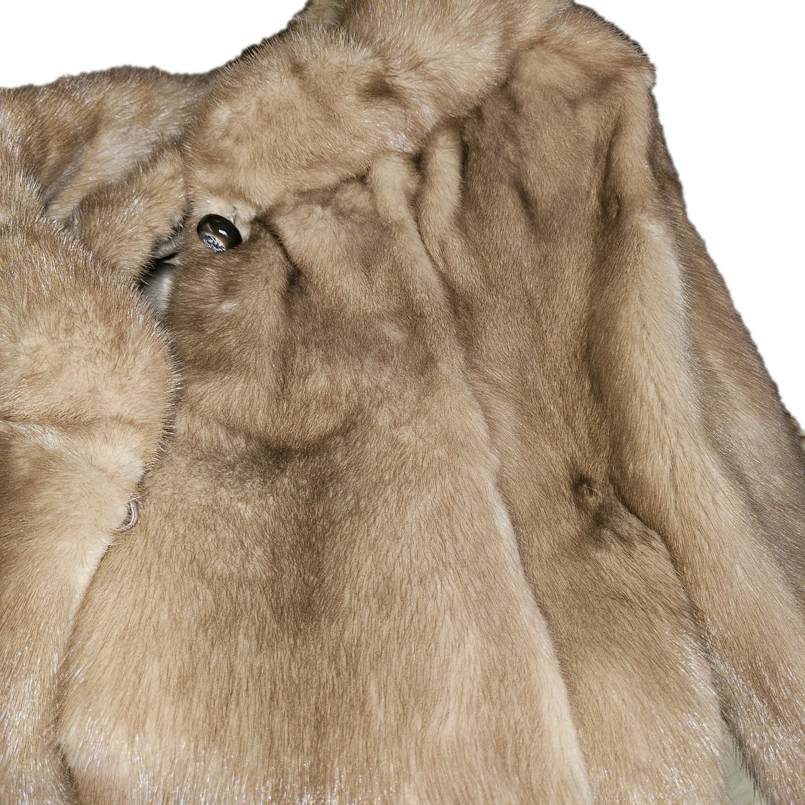 Mink Genuine Fur Vintage Immaculate Condition Stroll Brown Pockets Collar Button