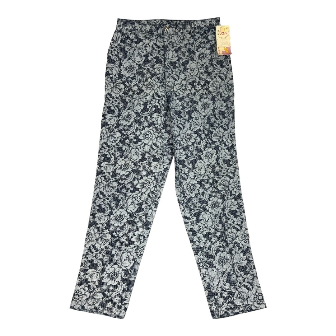 Vintage PIZZAZZ Women&rsquo;s All Over Lace Print Blue Denim PANTS 15/16 DEAD STOCK