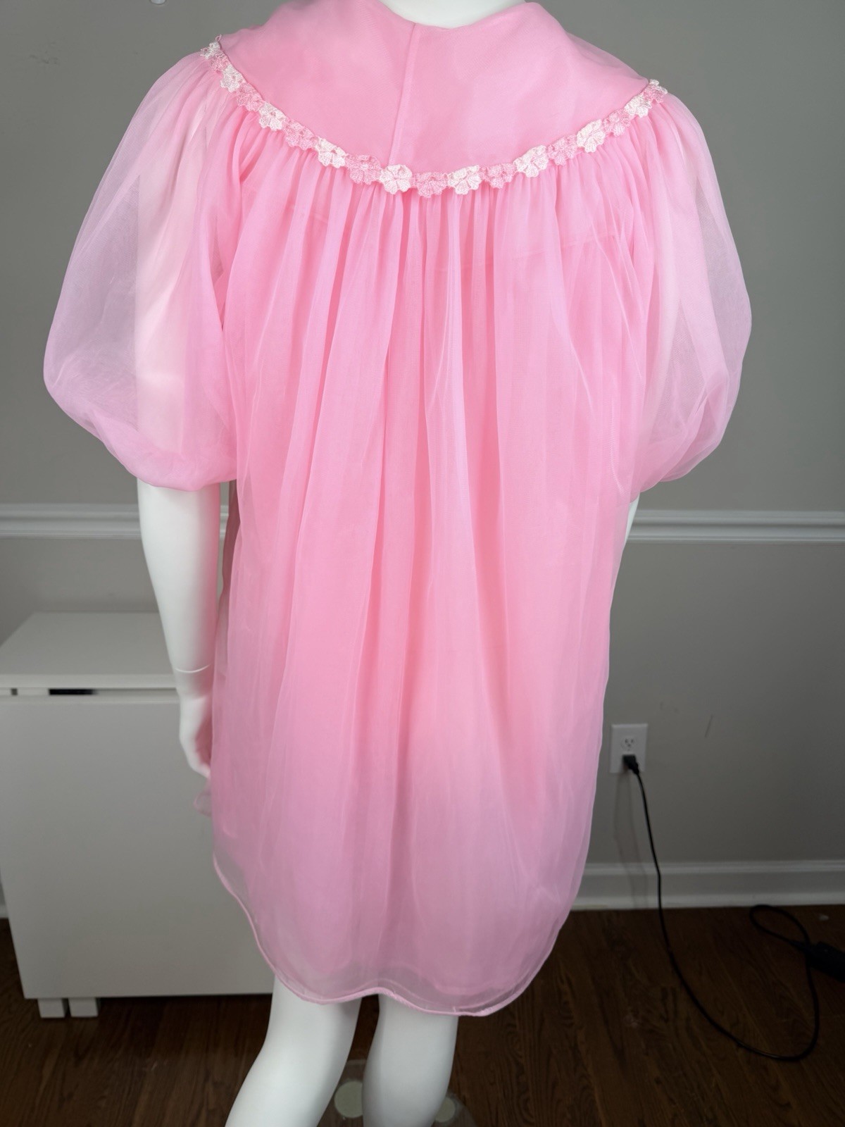 Vintage 60s pink Chiffon Peignoir set layered Babydoll Bow Nightgown robe M