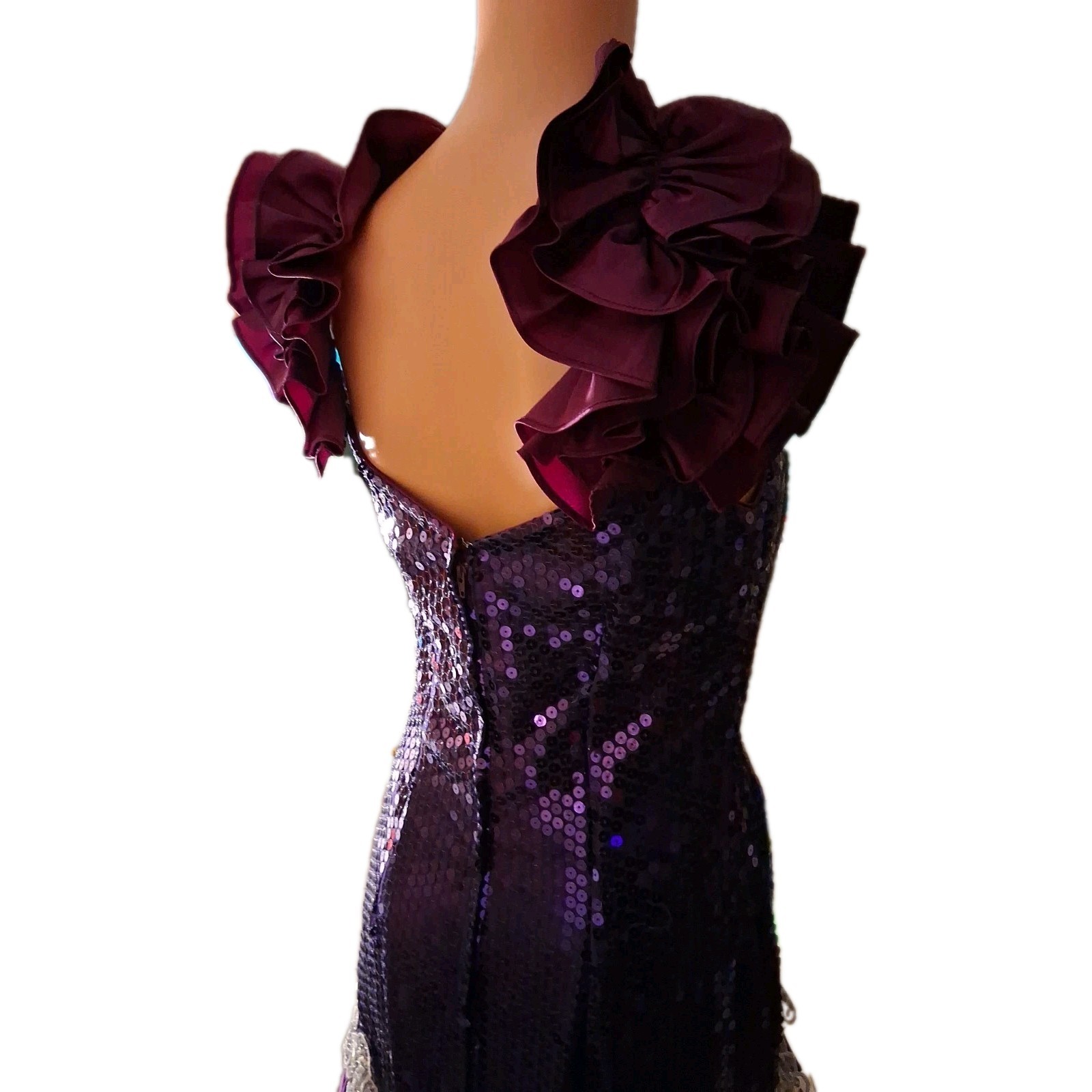 1980s Purple Sequin Ruffle High-Low Hem Party Salsa Dress Flirtations By Angelo