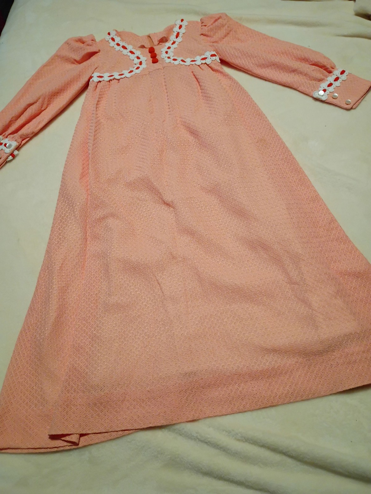 1970s Pink Prairie Maxi Dress Lace Trim Victorian Edwardian Cottagecore Style