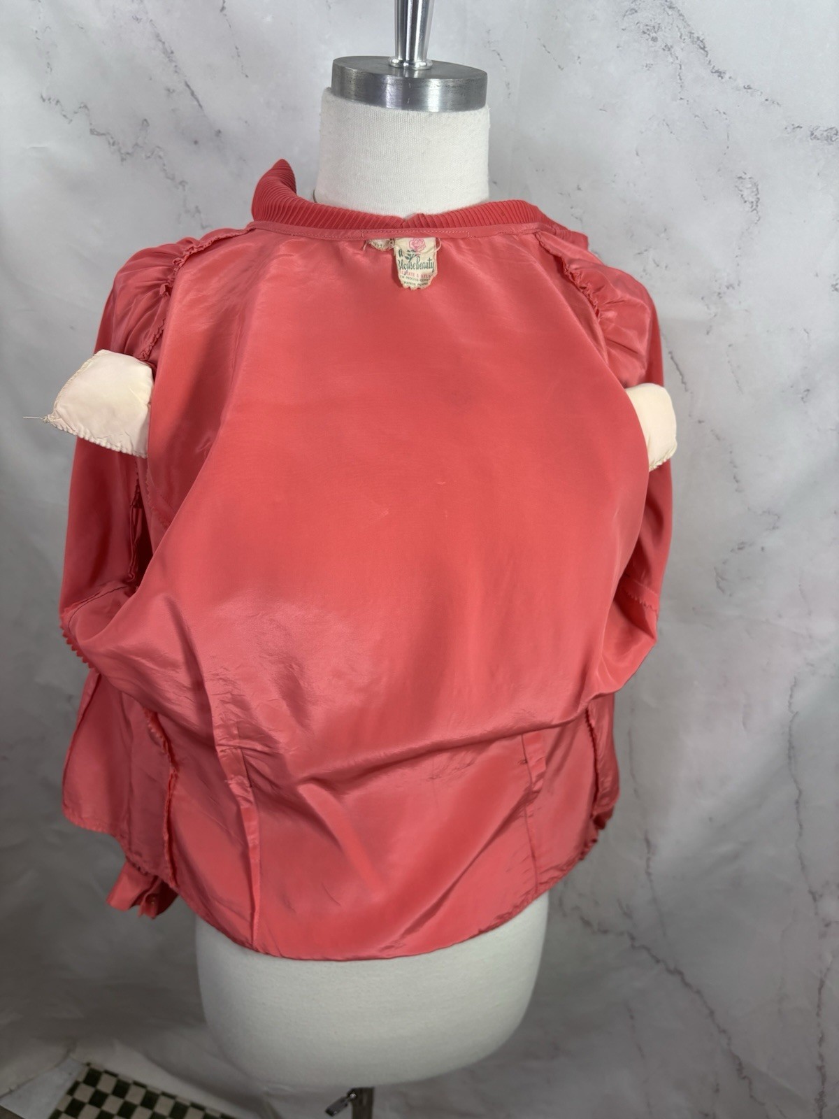 VTG 1940s Pink Button Up Blouse Pink Pleated Collar Retro Rockabilly 40s S Pinup