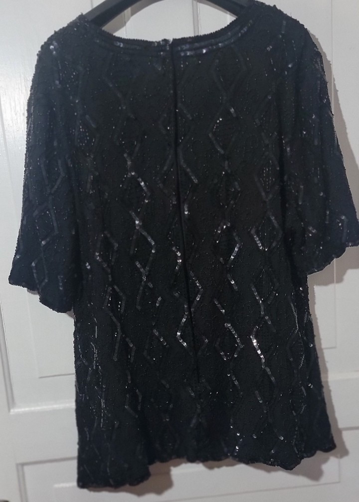 Elegant 80s VTG Hand Beaded Sequined Silk Stenay Woman 3X Cocktail Top Blouse