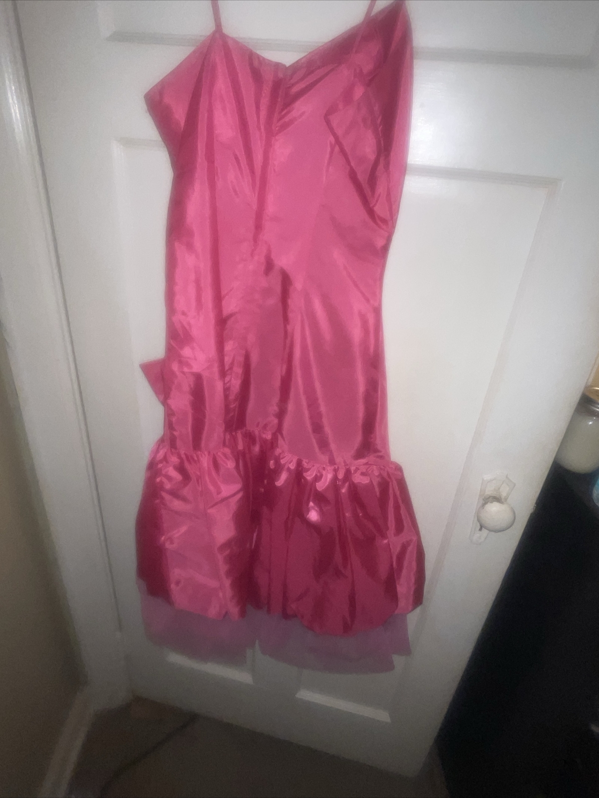 Vtg Spaghetti Strap RUFFLED MINI Pink PROM Dress FLIRTATIONS ALFRED ANGELO 3/4