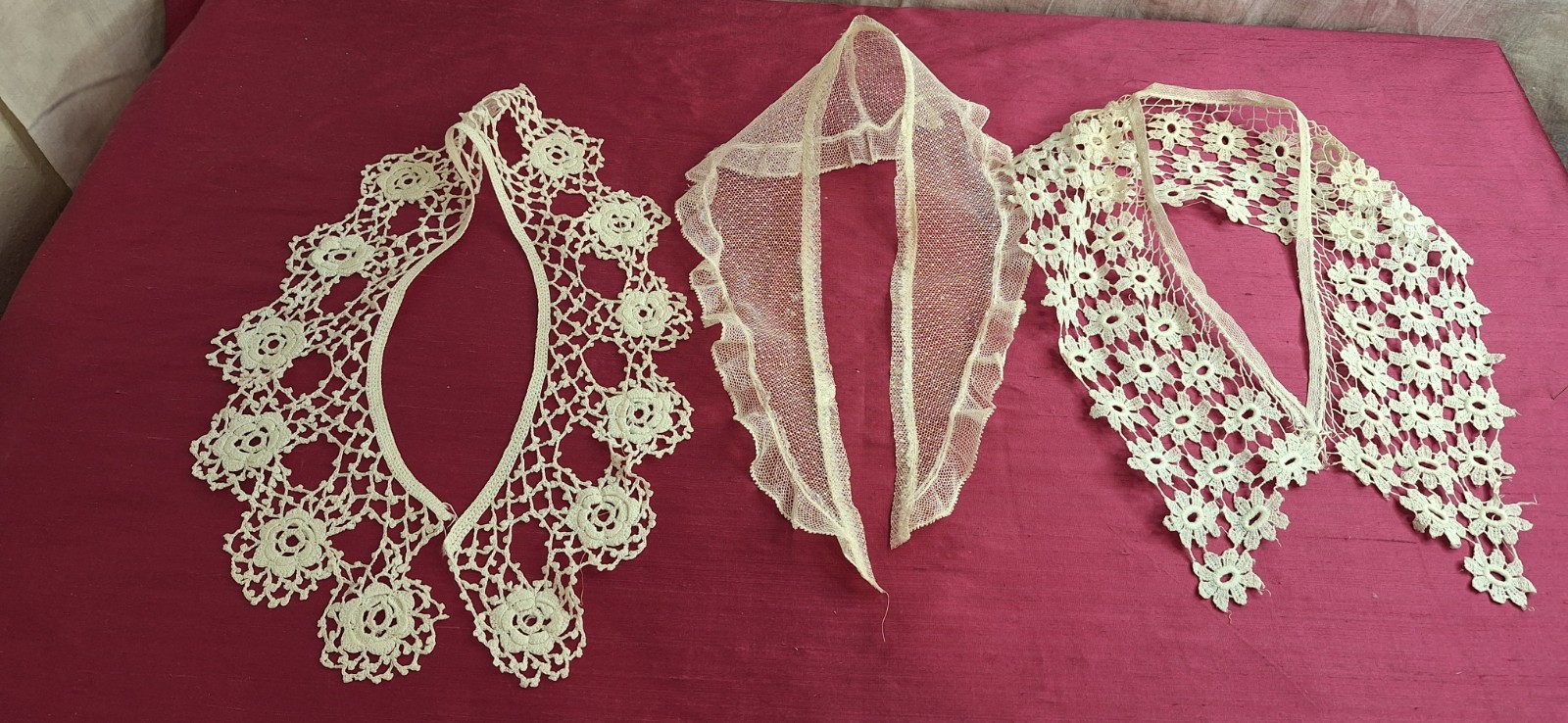 Antique Edwardian Victorian 4 White Cotton Handmade Collars Beautiful