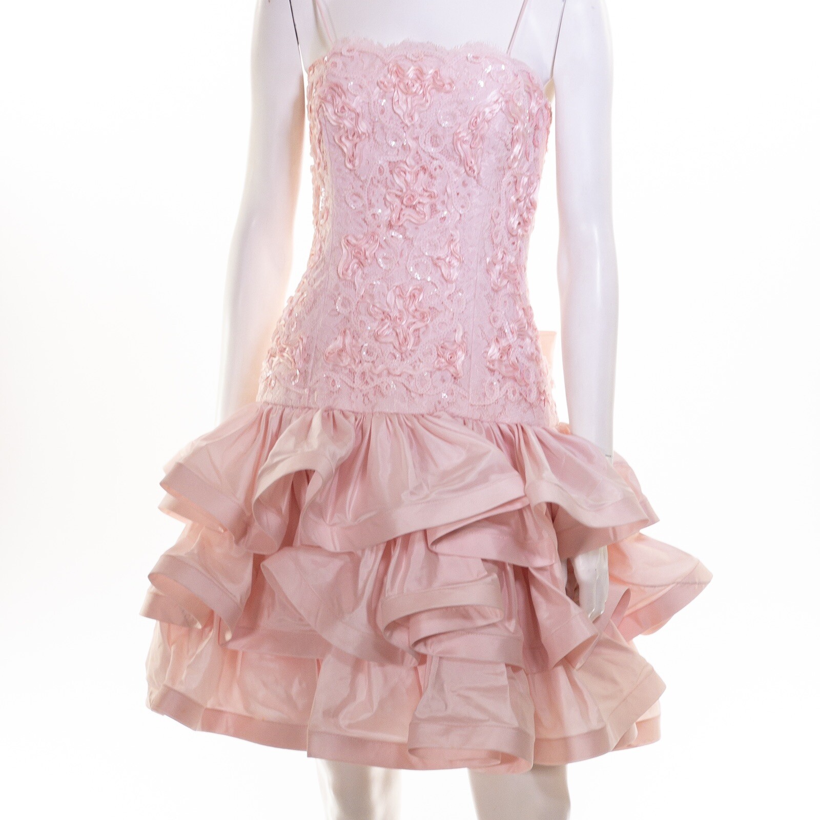 Vintage JULIE DUROUCHE Barbiecore Sequin Ruffled Prom Dress 80s 90s Y2K 0 2 XS