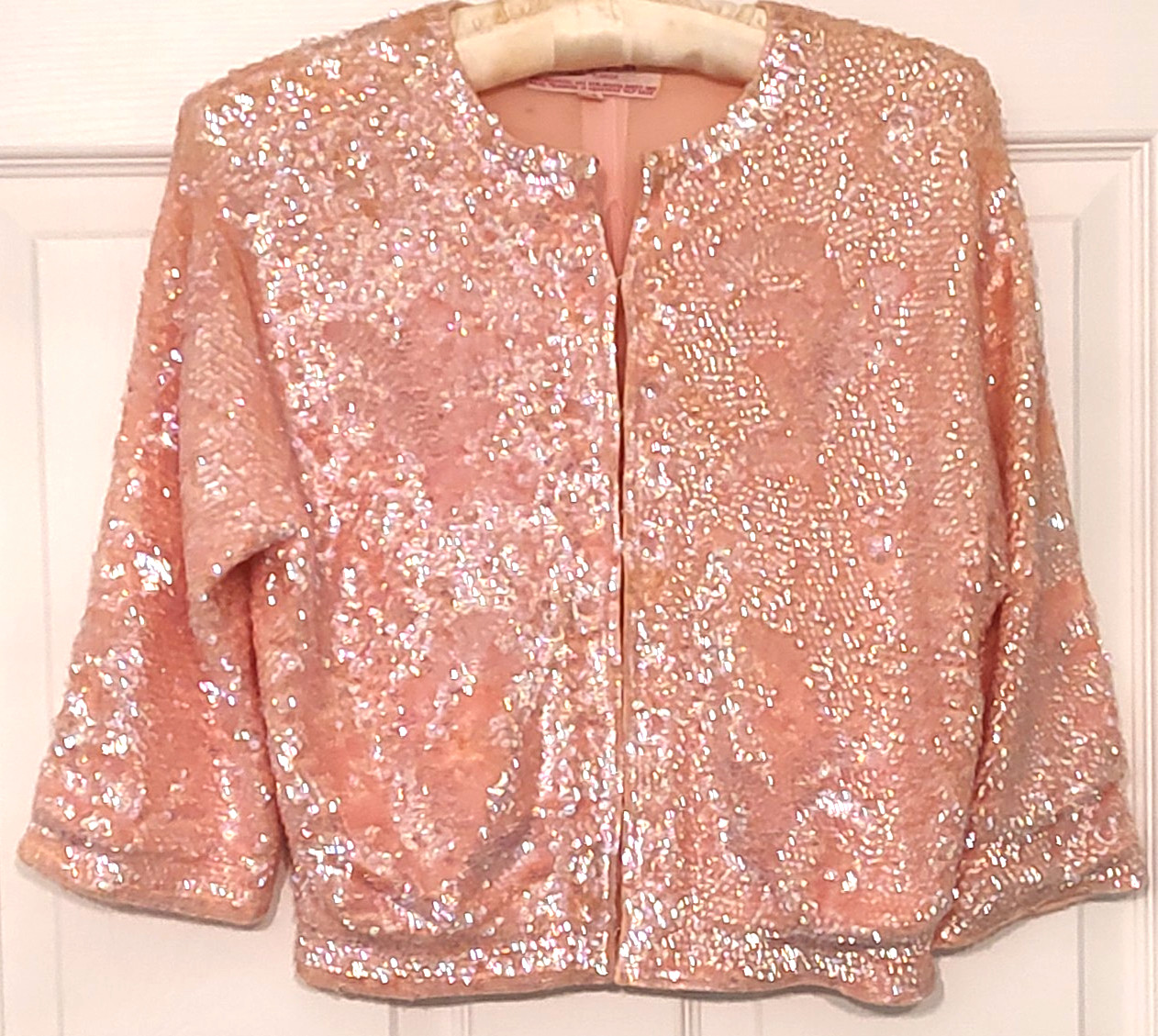 JO-RO IMPORTS Vintage Sequinn Sweater JACKET PINK 50&rsquo;S 60s Hollywood Glam VTG