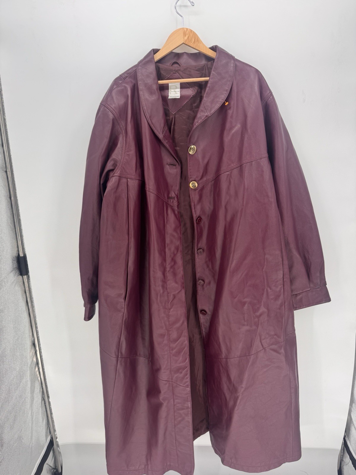 VTG 90&rsquo;s Roaman&rsquo;s Genuine Leather Women&rsquo;s Sz 34W Purple Long Trench Coat Witch
