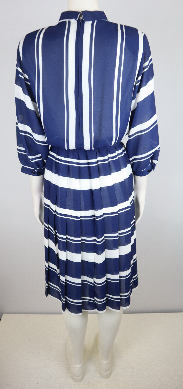 VINTAGE WOMEN&rsquo;S SHEER BLUE STRIPED BELTED DRESS – LADY CAROL – SIZE 10P
