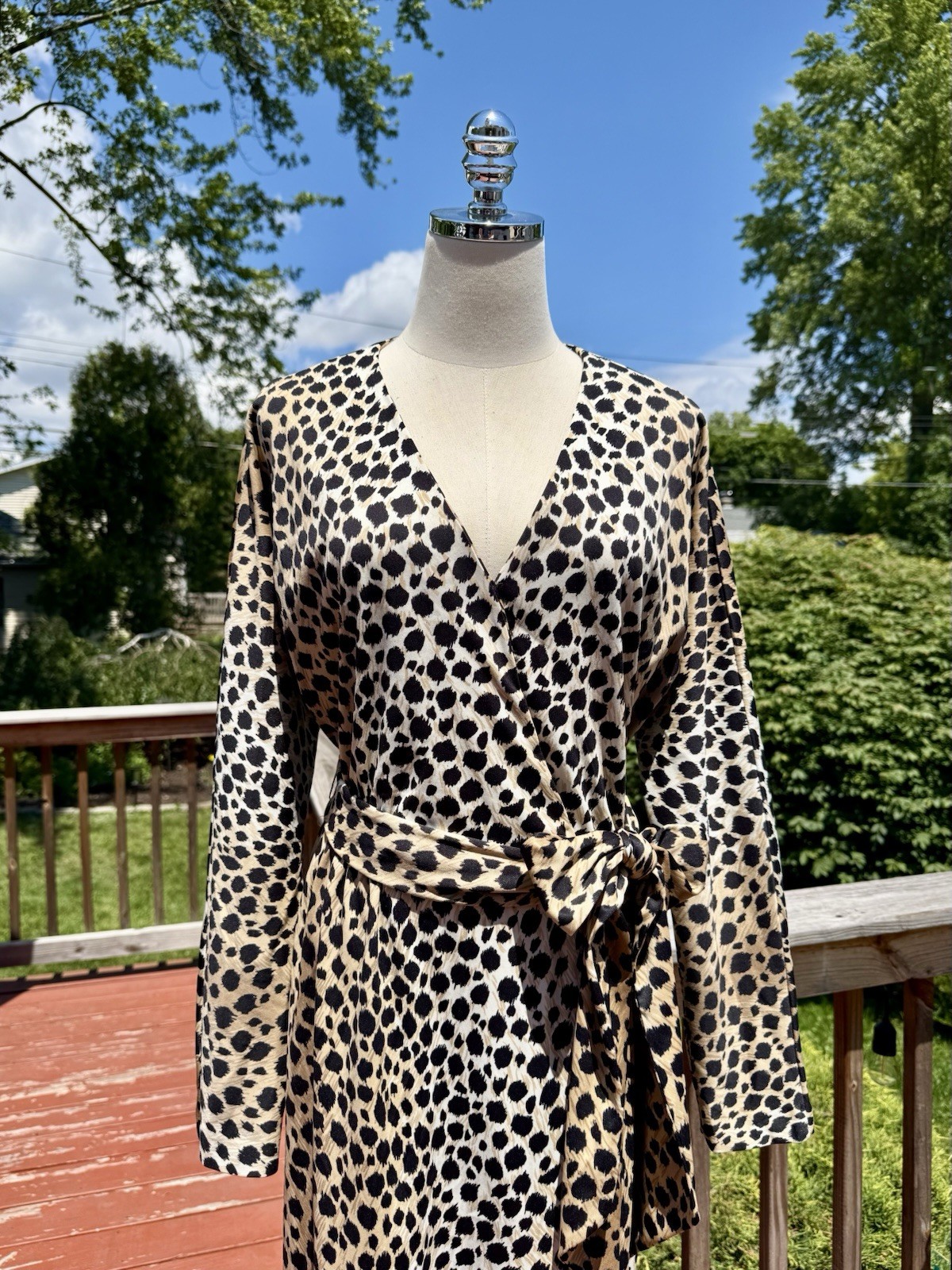 Vintage 70s Leopard Print Batwing Dress with Matching Belt