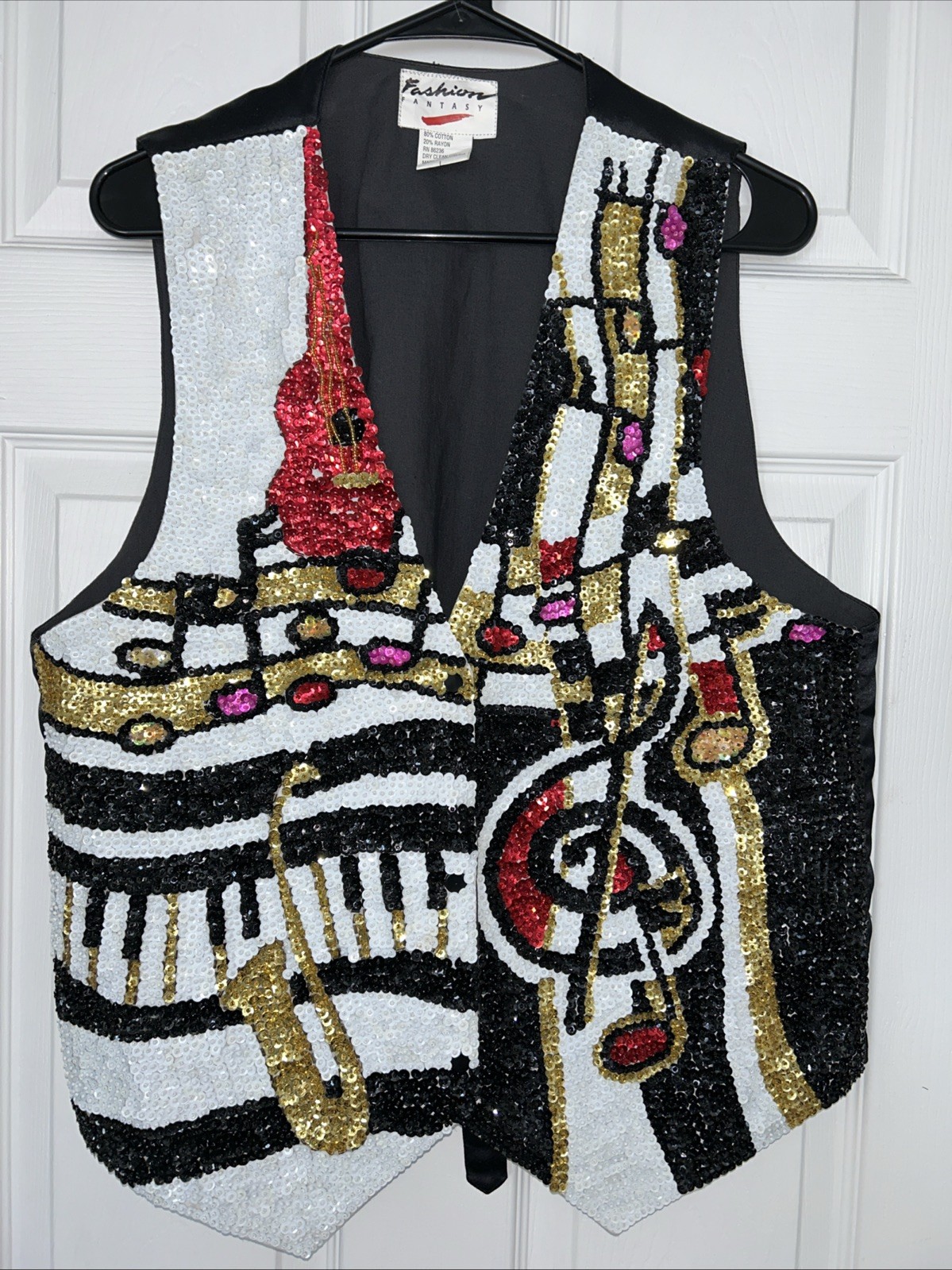 Fashion Fantasy Vest Sequin Beaded Jazz Fest Musical Holiday Bedazzled 1990&rsquo;s