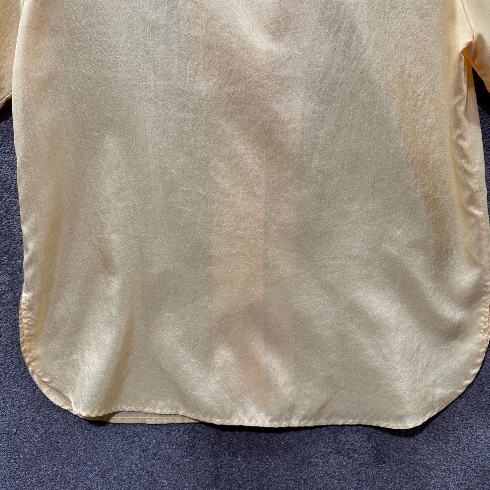 VTG 80s Park Place Button Up Blouse Top L Yellow Short Sleeve Embroidered