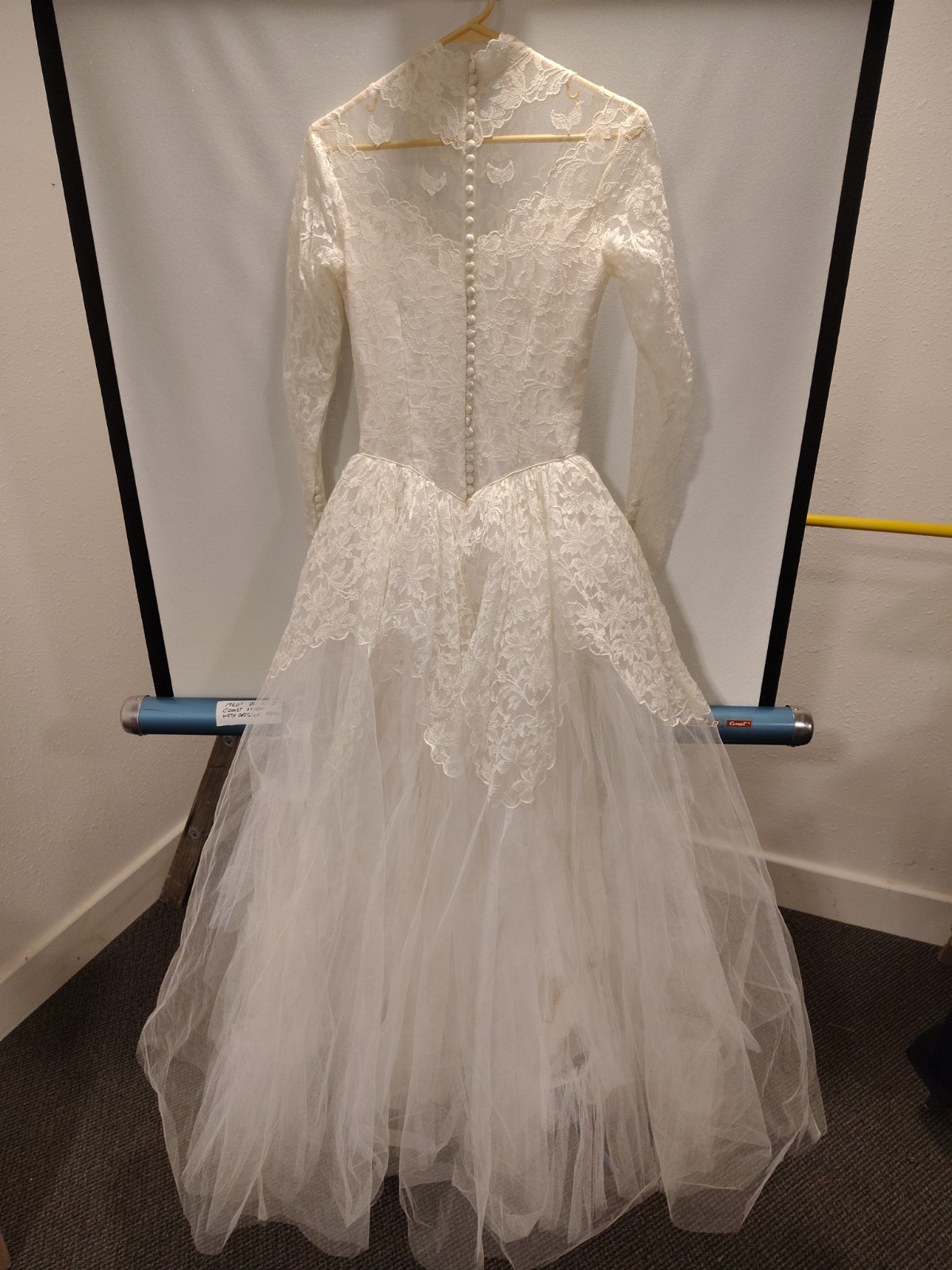 Mid 1950s Woman&rsquo;s Wedding Dress Vintage. With Vintage St Mary&rsquo;s Blanket Box.