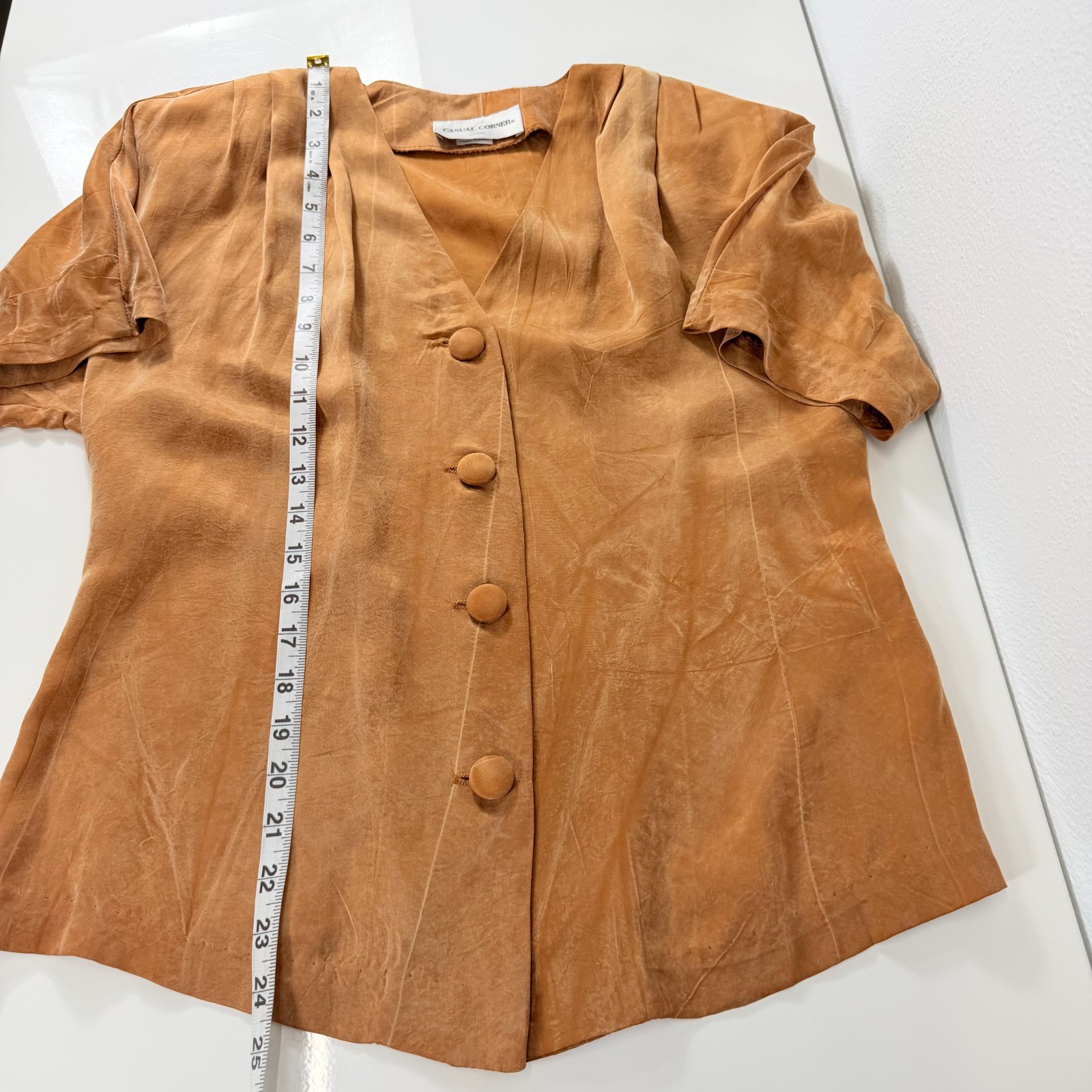 Casual Corner Vintage 90s 100% Rayon Copper Brown Sueded Blouse Made in USA 6