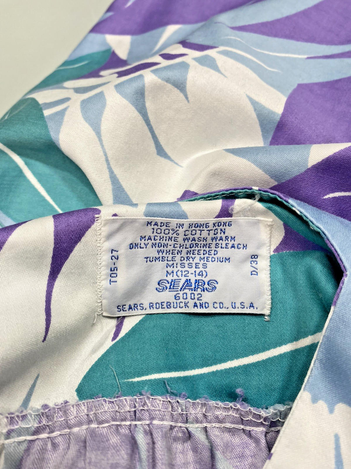 SEARS Vintage Caftan Dress SIZE MEDIUM 12 -14 MISSES cotton tropical 70s 80s