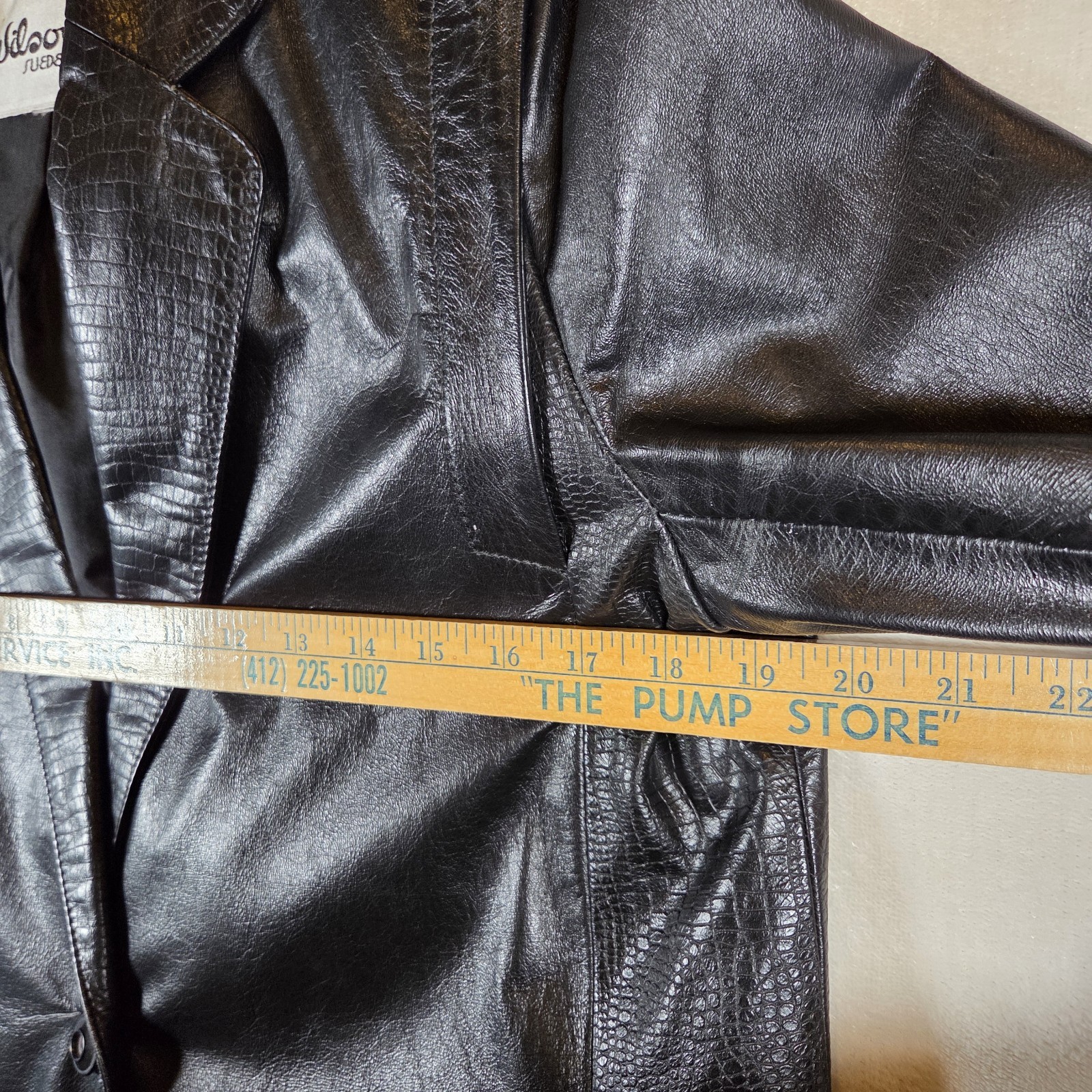 Wilsons 80s Black Leather Jacket Blazer Women’s Vintage Snakeskin Accent