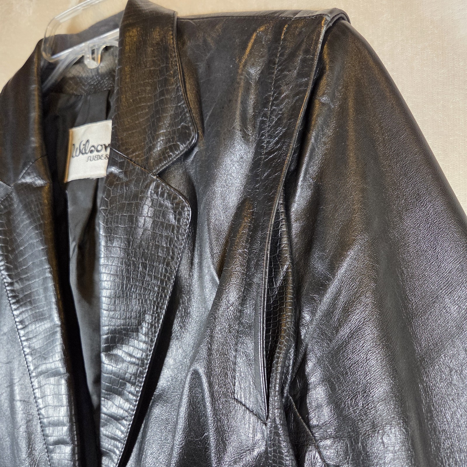 Wilsons 80s Black Leather Jacket Blazer Women’s Vintage Snakeskin Accent