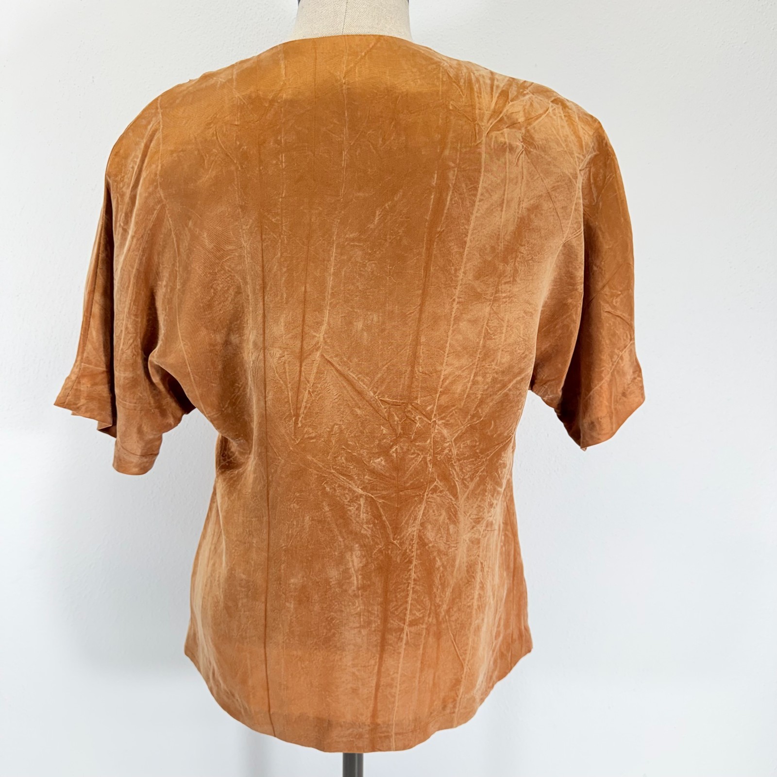 Casual Corner Vintage 90s 100% Rayon Copper Brown Sueded Blouse Made in USA 6