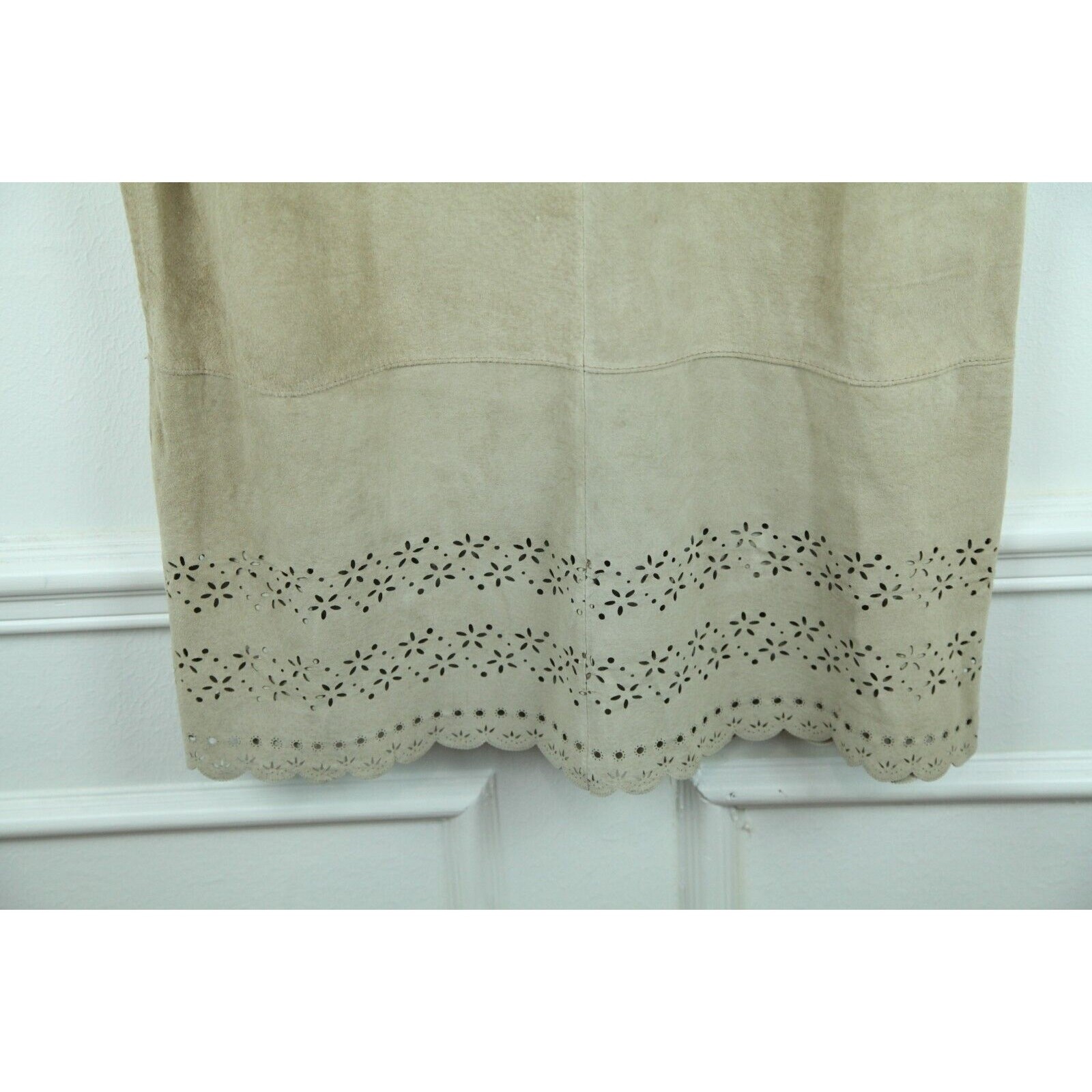 Vintage 90s Y2K Suede Midi Skirt Punch Out Lace Western Cowgirl Boho Hippy 12 L