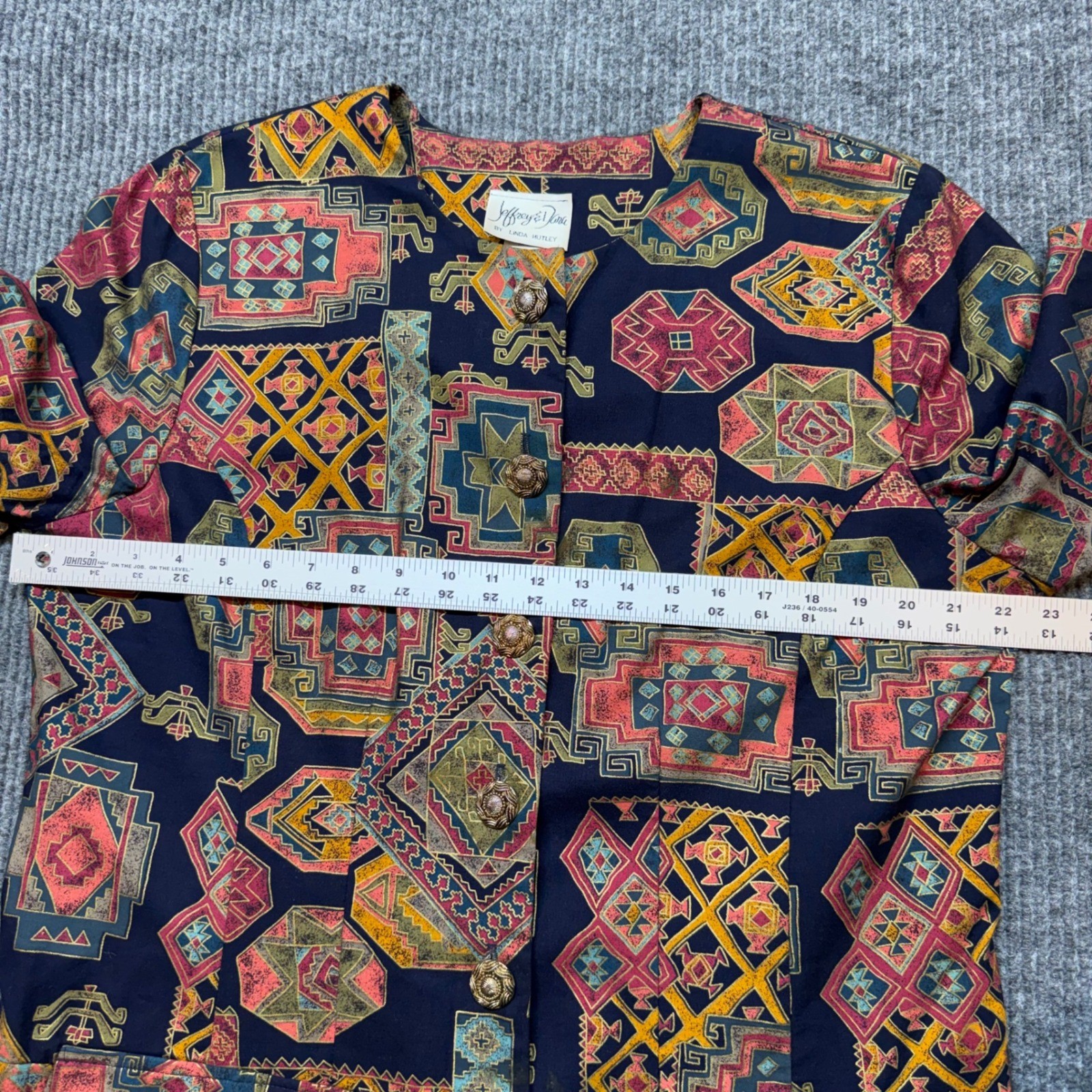 Vintage Jeffrey & Dara Geometric Blouse 14 Artsy Eclectic Careerwear 80s 90s Top