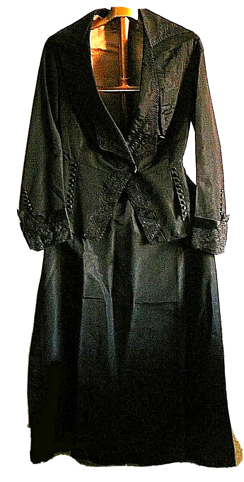 Women&rsquo;s Two Piece Walking Suit Dress Antique Victorian 1880&rsquo;s Black Silk Taffeta