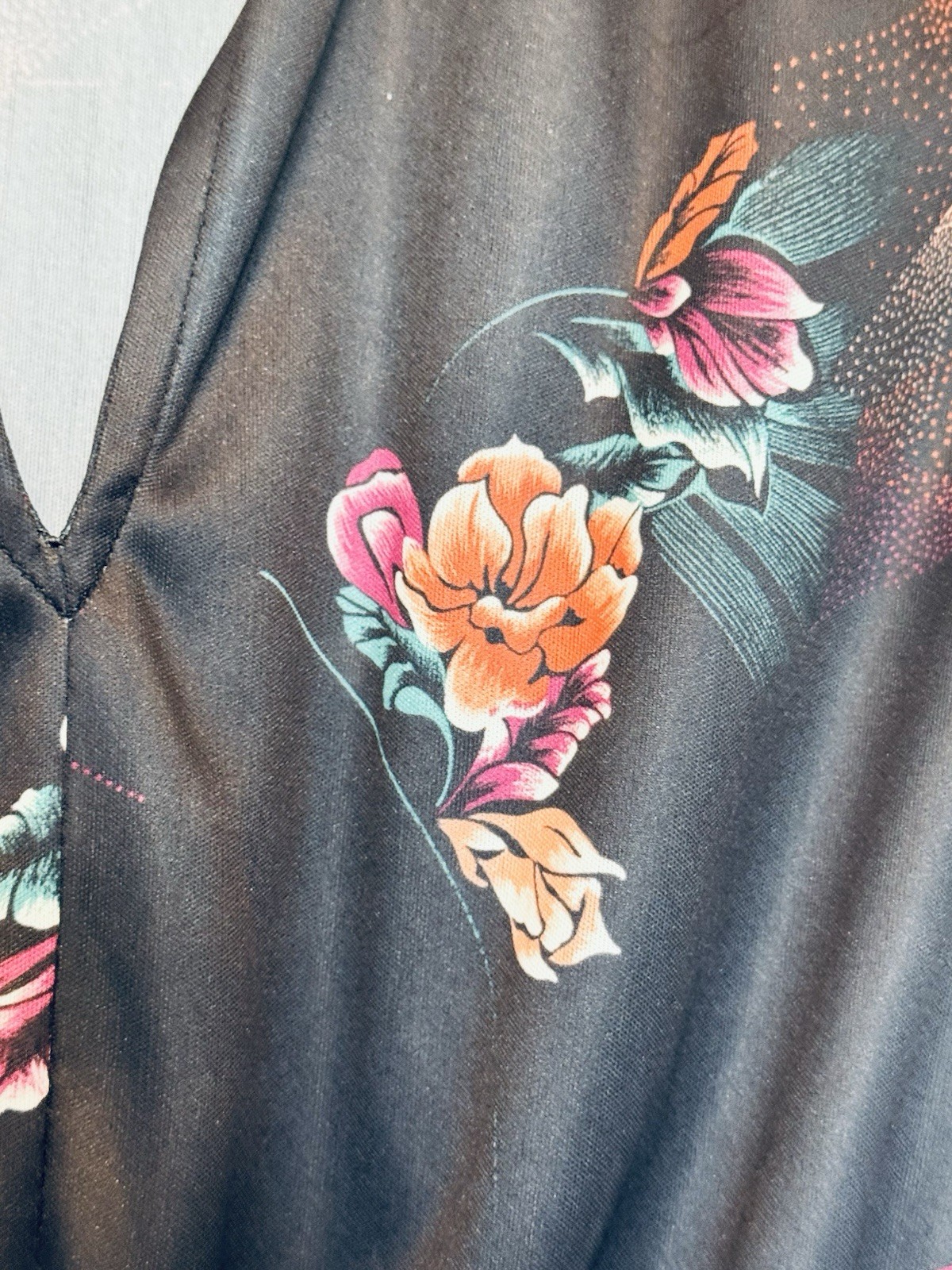 NWT Vintage 70s Black Cap Sleeve Ruffle Trim Floral Secretary Midi Dress S 8P
