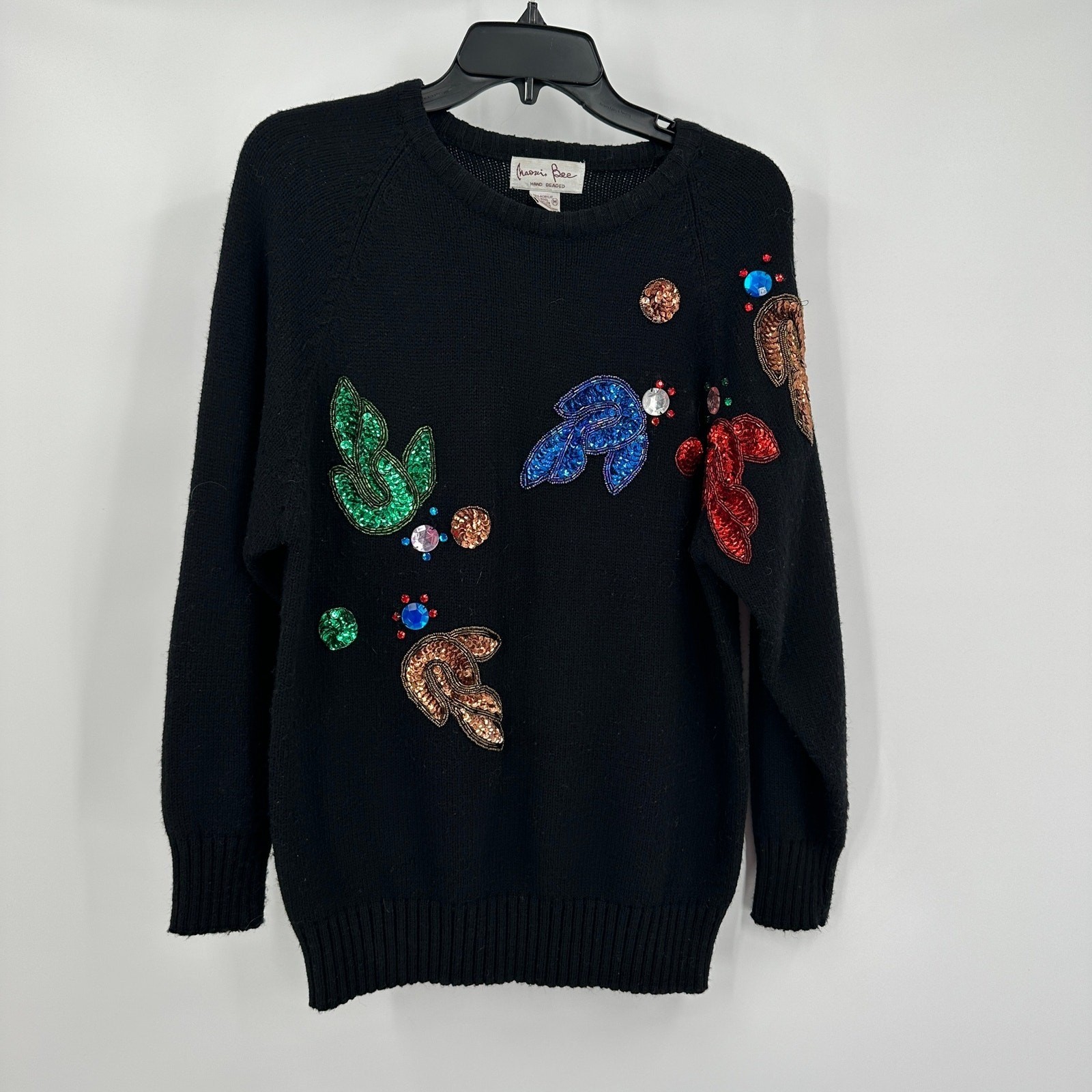 Naomi Bee Womens Vintage Hand Beaded Maximalist Sweater Size M Artsy Eclectic